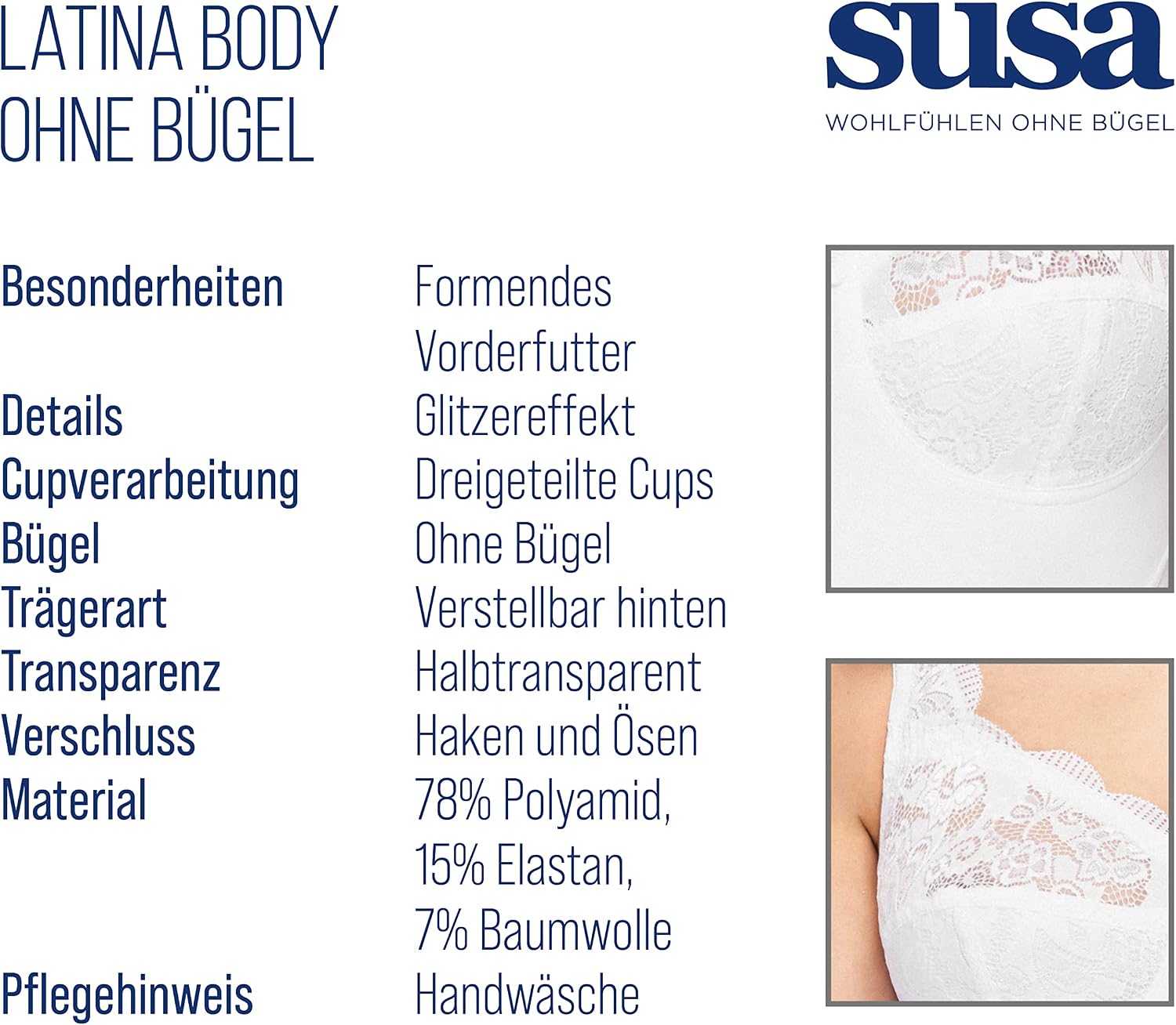 Detalle 1 de SUSA Latina 6538 – koronkowe body modelujące bez fiszbin