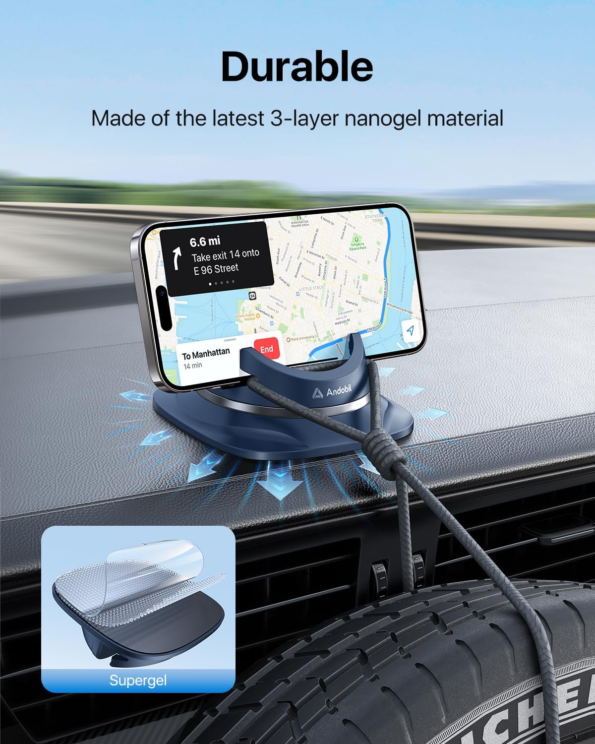 Detalle de andobil Car Phone Holder for Cars (2026) – Simple & Firm Hold Dashboard Mount