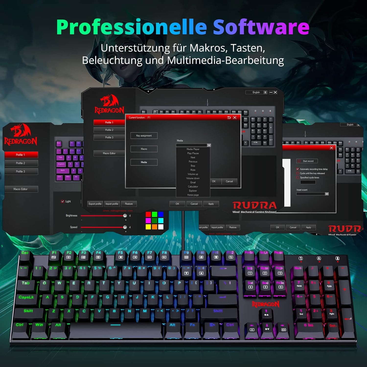 Thumbnail 4 de Redragon Mechanische Gaming Tastatur QWERTZ mit roten Schaltern – 105 Tasten, RGB, Kabelgebunden