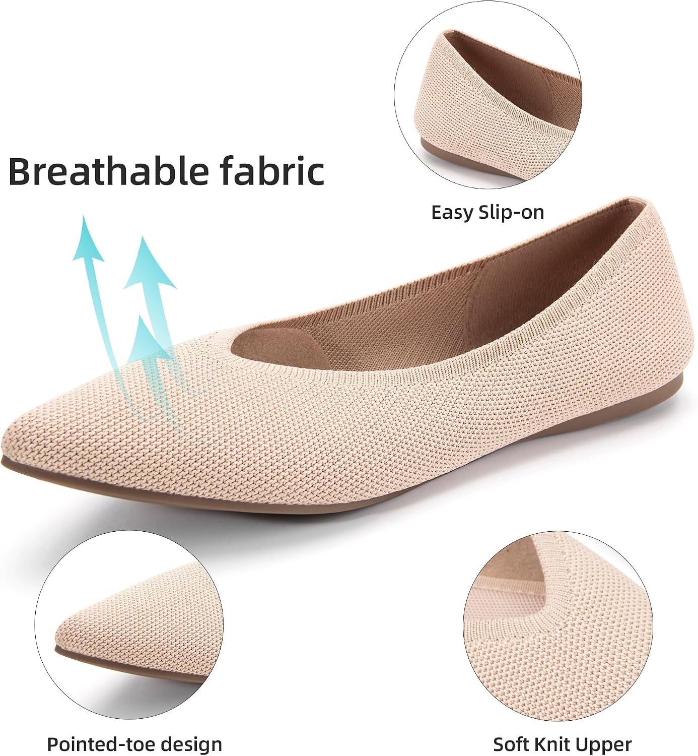 Detalle de AprCoco Knit Ballet Flats with Pointed Toe — Lightweight, Washable All-Day Comfort