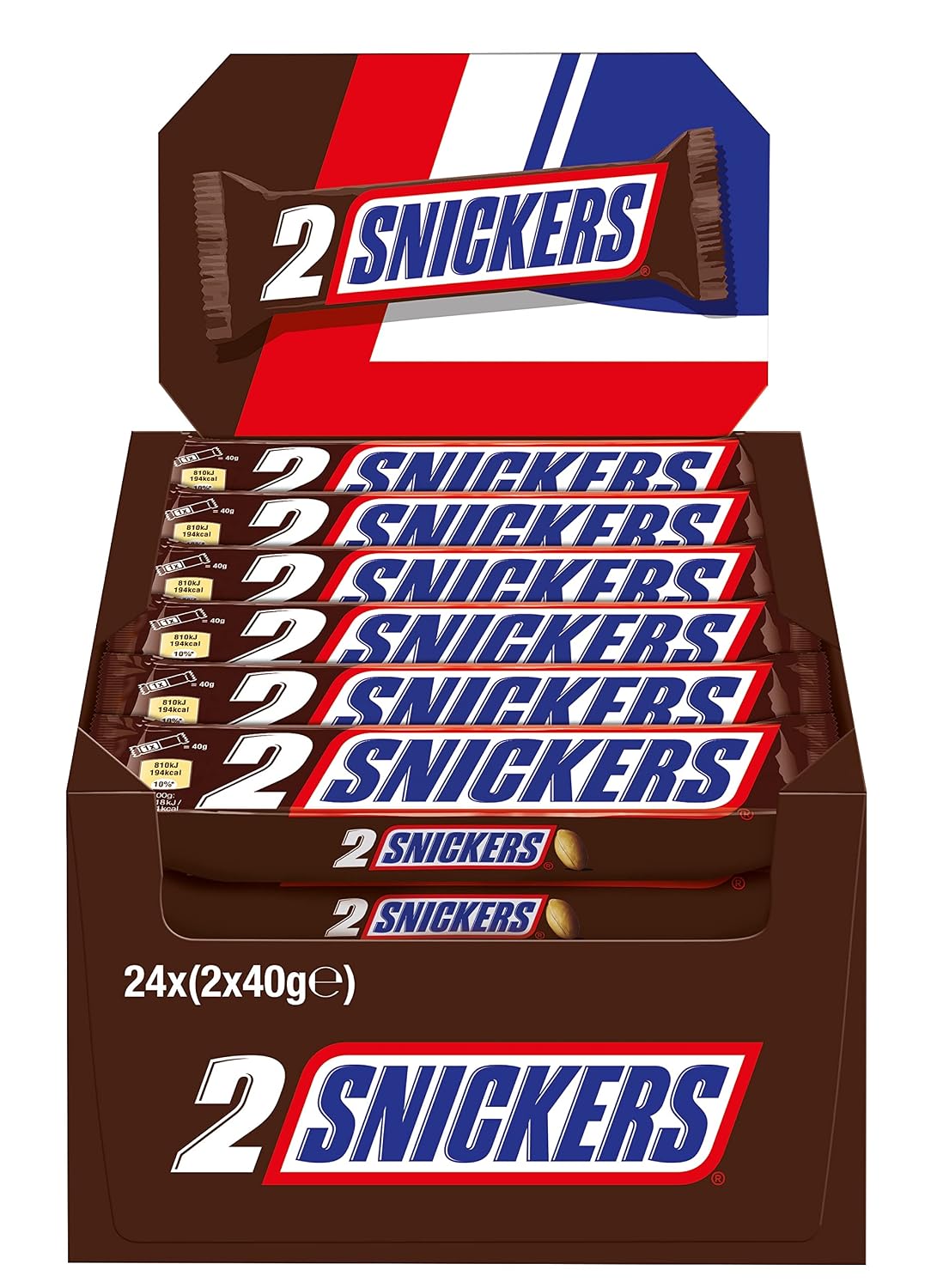 Detalle de Snickers Schokoriegel – Erdnüsse, Karamell, Fußball Snack, 24 Doppelriegel (24 x 2 x 40 g) – idealer Snack für Fußballfans