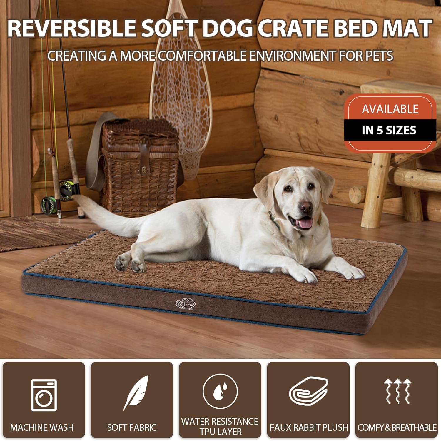 Thumbnail 1 de EMPSIGN Tapis de couchage réversible chaud et froid pour chien (89 cm), lavable avec support en mousse à alvéoles