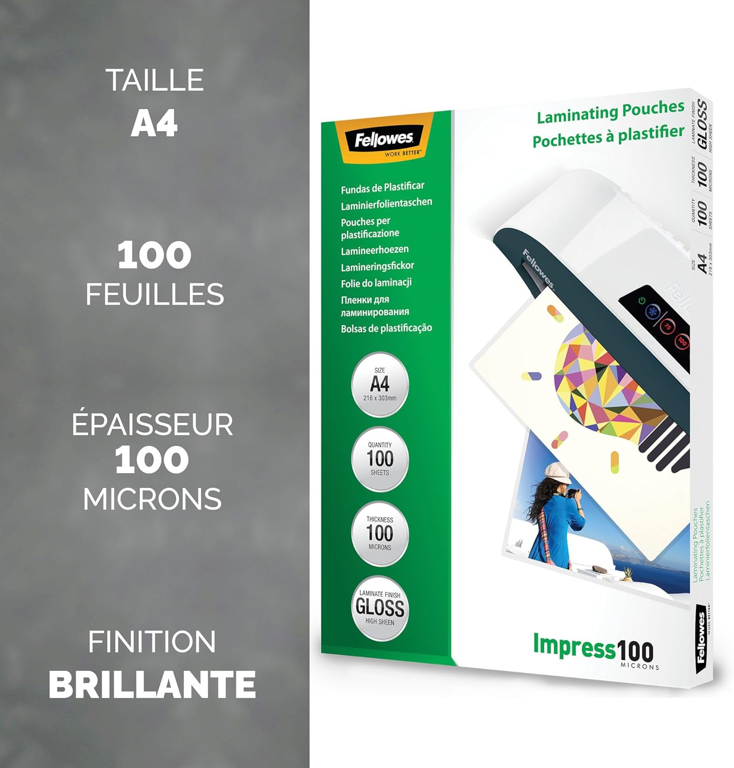 Thumbnail 1 de Pochettes de plastification Fellowes A4 — 100 microns, Pack de 100