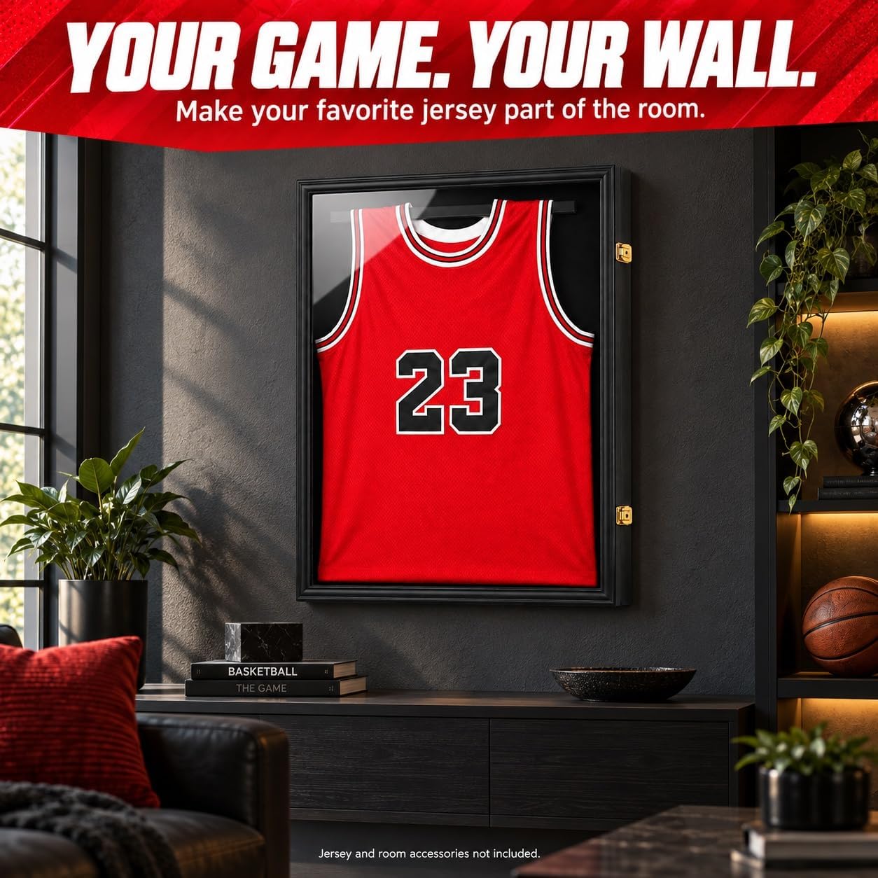 Detalle de Jinchuan Large Jersey Display Case, Wood Frame, UV-Protection Acrylic, Locks