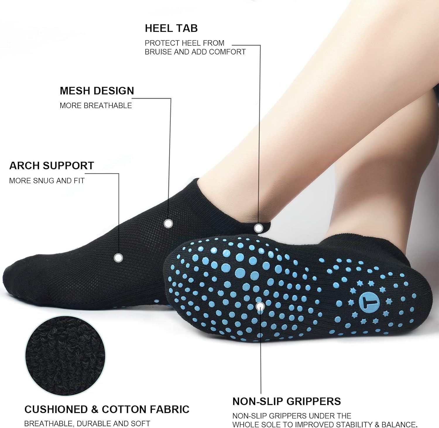 Thumbnail 2 de 4 Pairs Grip Yoga Socks Non-Slip Pilates Socks