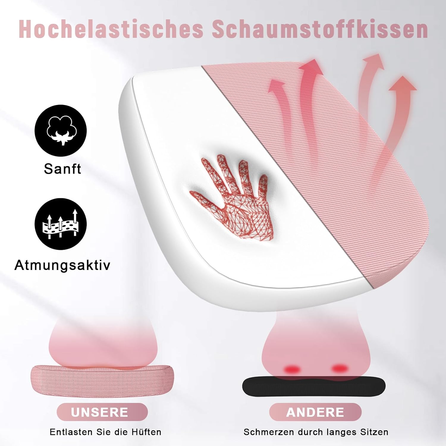 Thumbnail 4 de Naspaluro Bürostuhl mit verstellbaren Armlehnen – ergonomisch, Netzrücken, Lordosenstütze, rosa