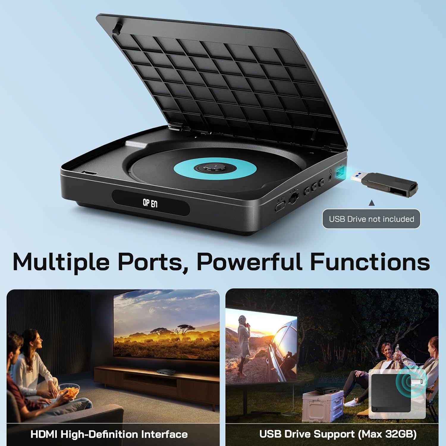 Detalle de WOLFANG DVD Player for TV with HDMI, Full HD Multi Region, Remote Control & Type-C Cable