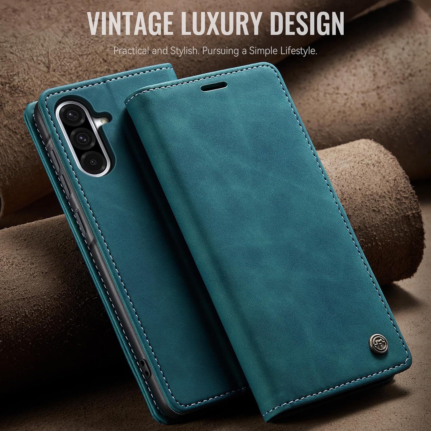 Thumbnail 5 de Samokor Hülle für Samsung Galaxy S24 5G – Klappcase aus Kunstleder mit Kartenfächern, Magnetverschluss & Standfunktion (Blaugrün)