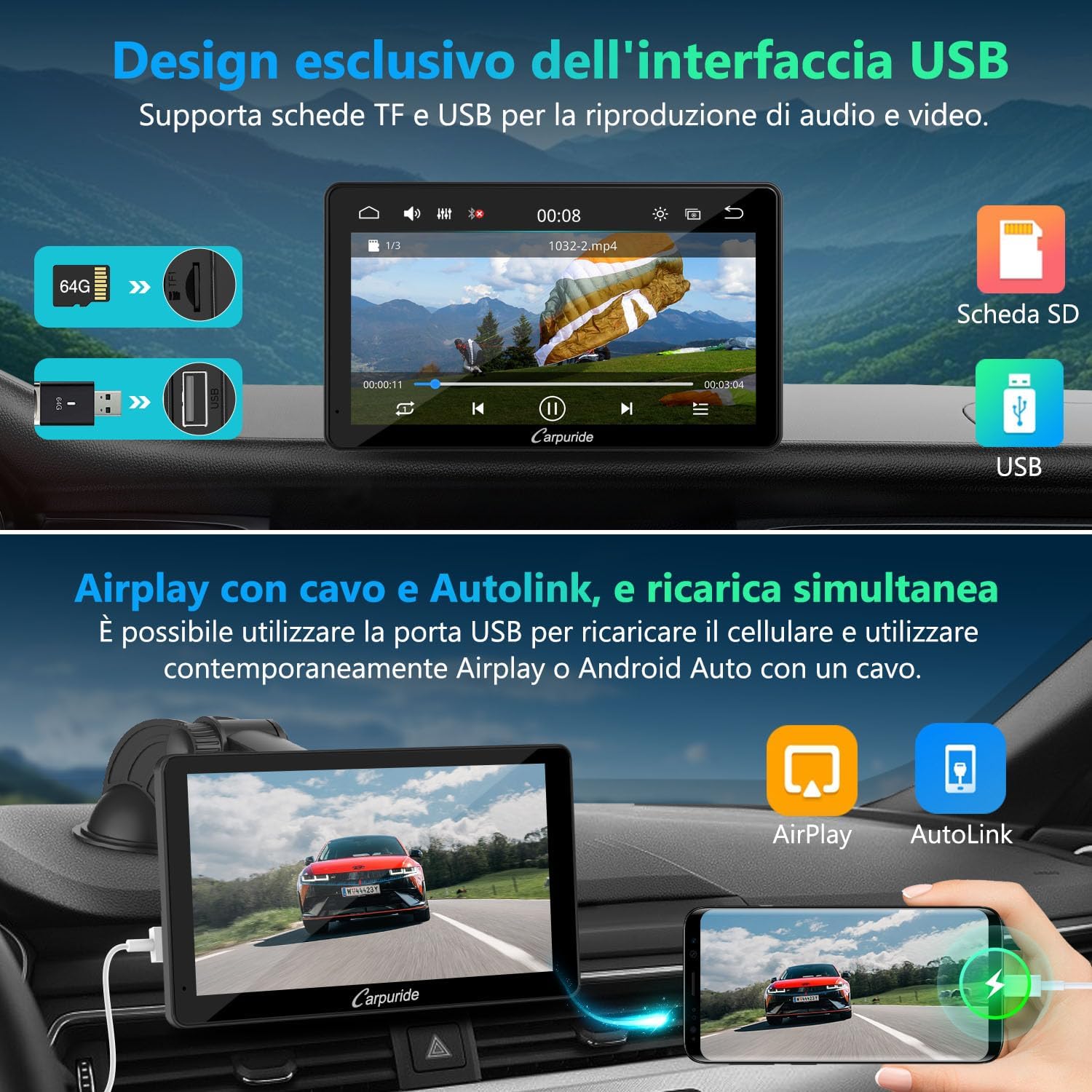 Thumbnail 4 de Carpuride V3R Schermo CarPlay portatile 7" HD