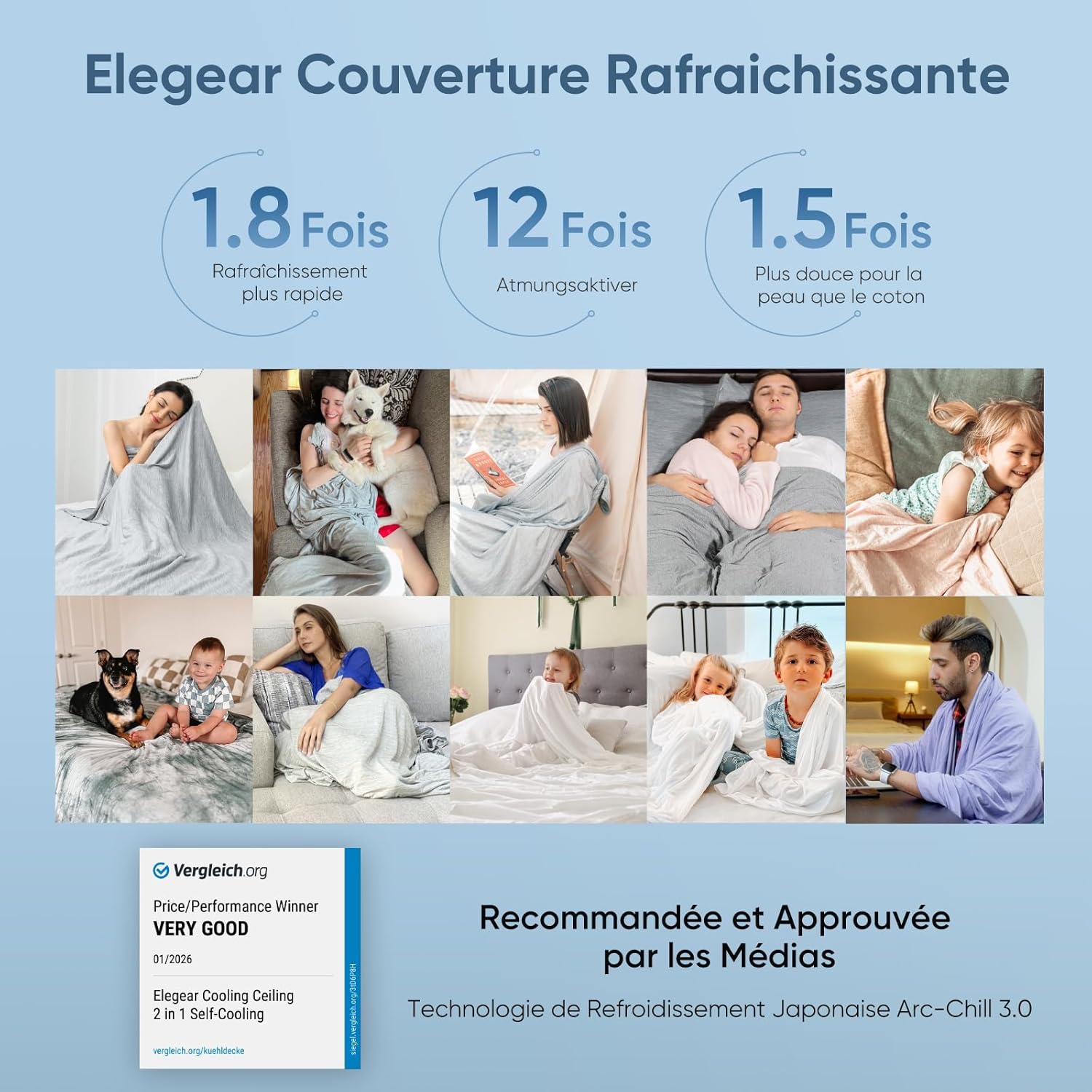 Thumbnail 4 de Elegear Couverture Rafraichissante d'été 2 en 1 Arc-Chill 3.0 – Pourpre 200x220cm