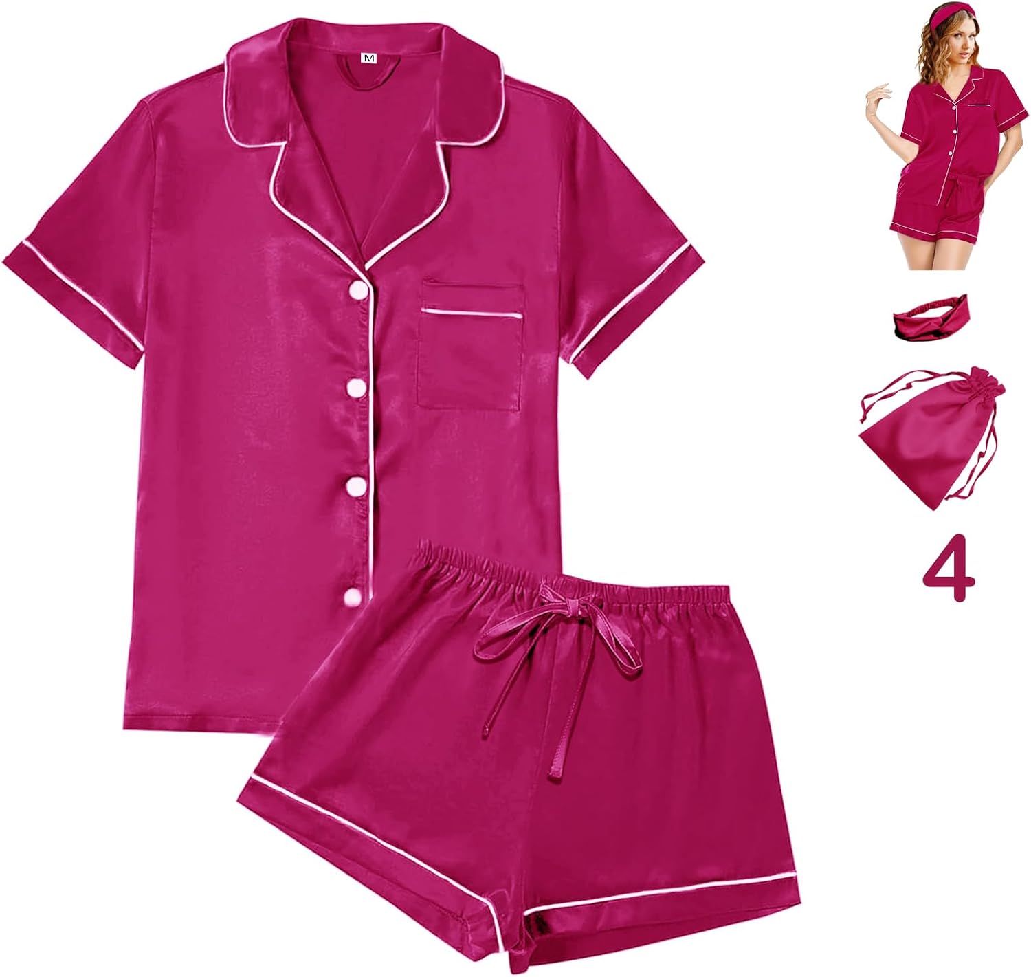 Thumbnail 4 de Floral Satin Pajama Set 4Pcs