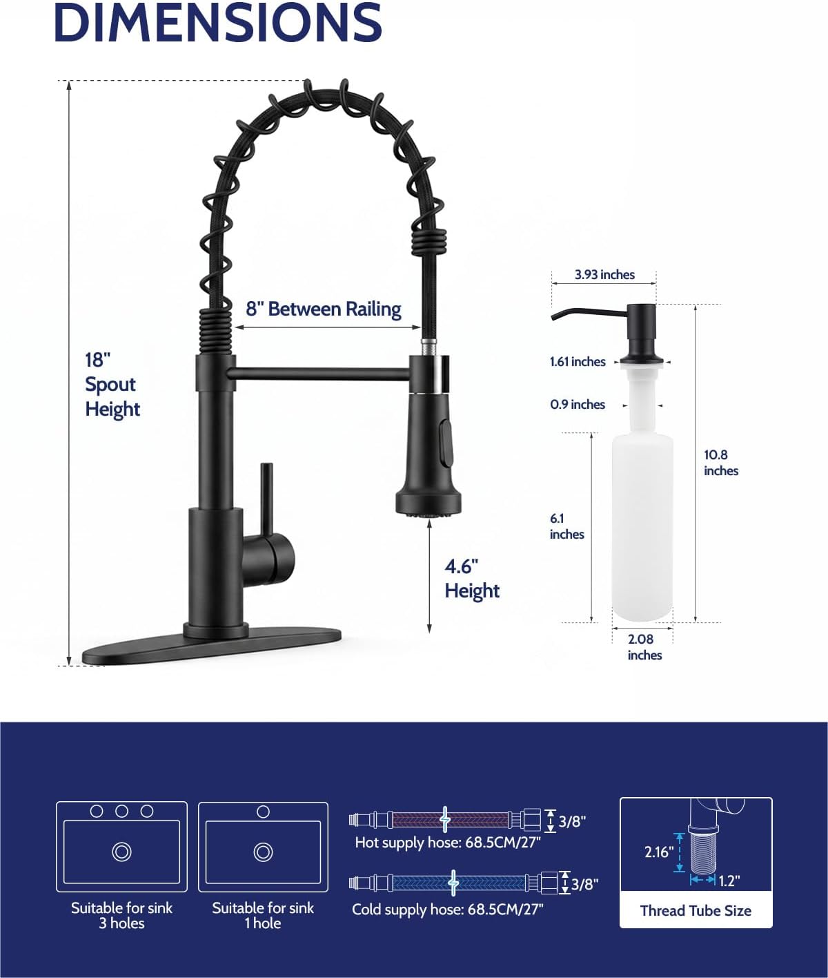 Detalle de LUFEIDRA LKF007D1S1MB Pull-Down Kitchen Faucet, Matte Black, Dual Spray