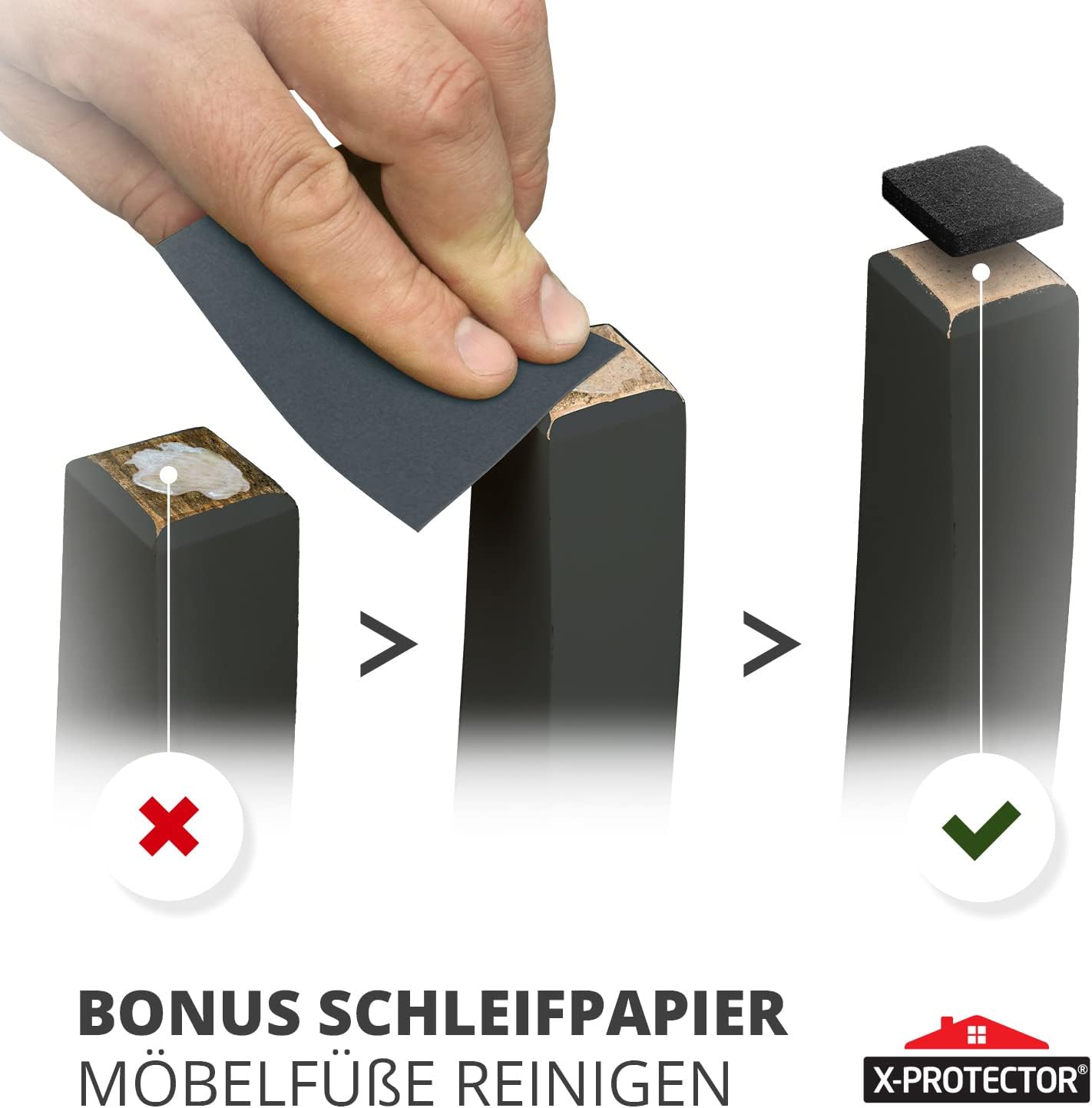 Detalle 2 de X-Protector Filzgleiter selbstklebend in Schwarz – 235 Stück Großpackung für Möbelgleiter