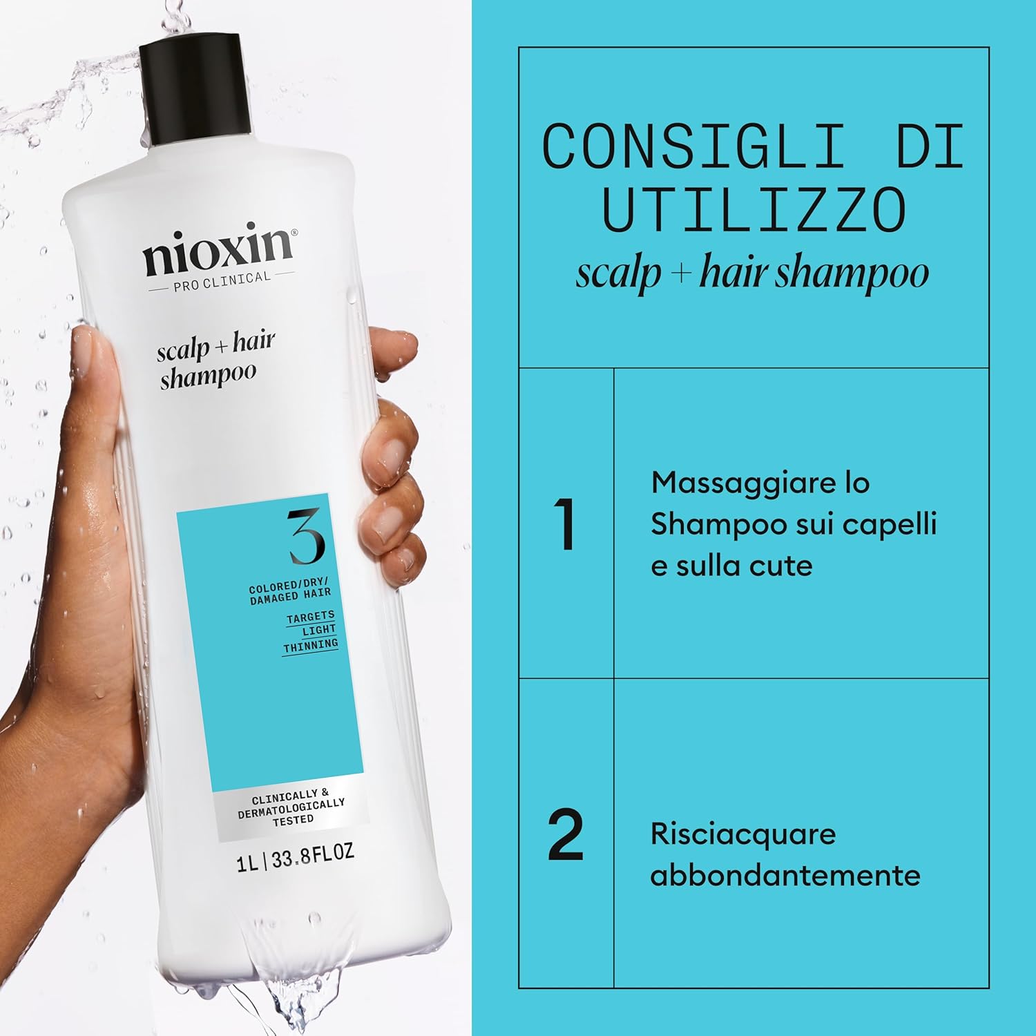 Thumbnail 4 de Nioxin Scalp + Hair Thickening Sistema 3 per capelli colorati o secchi con assottigliamento lieve (shampoo, balsamo e trattamento per la cute)