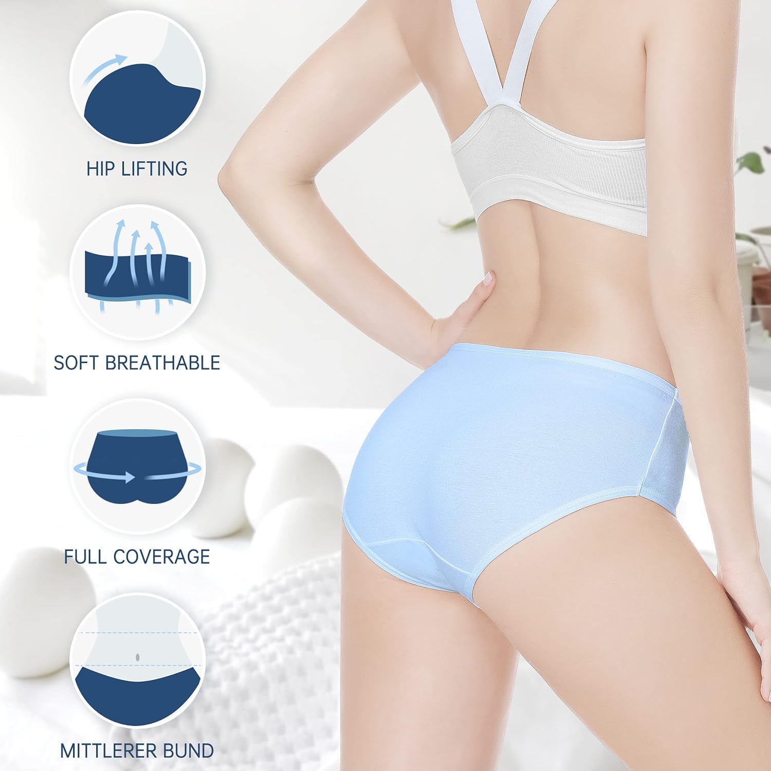 Detalle de TUUHAW lot de 6 culottes femme midi en coton et élasthanne (taille XXL)