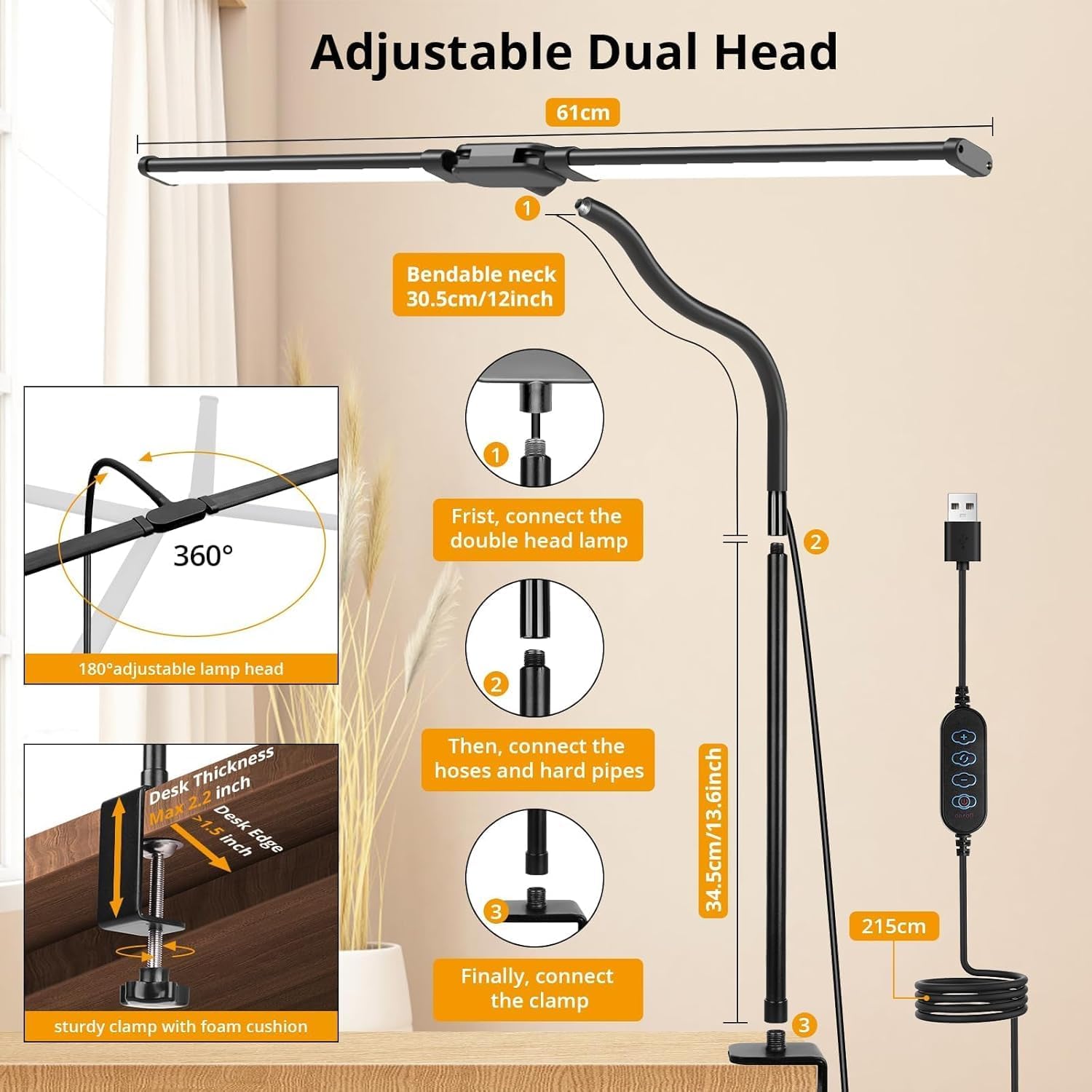 Detalle 2 de Woputne Desk Lamp with Dual Head 12W