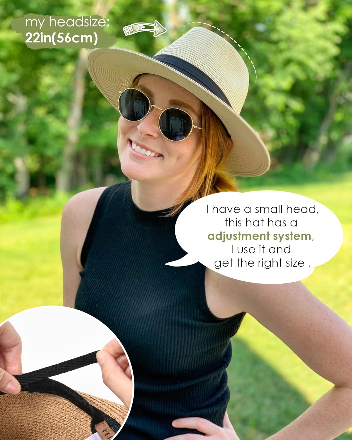 Detalle 2 de FURTALK wide brim straw panama hat fedora for women & men (UPF straw summer sun hat)