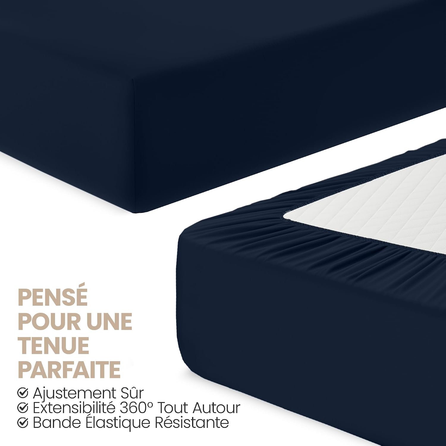 Thumbnail 4 de Utopia Bedding 180 x 200 cm Drap Housse Bleu Marine