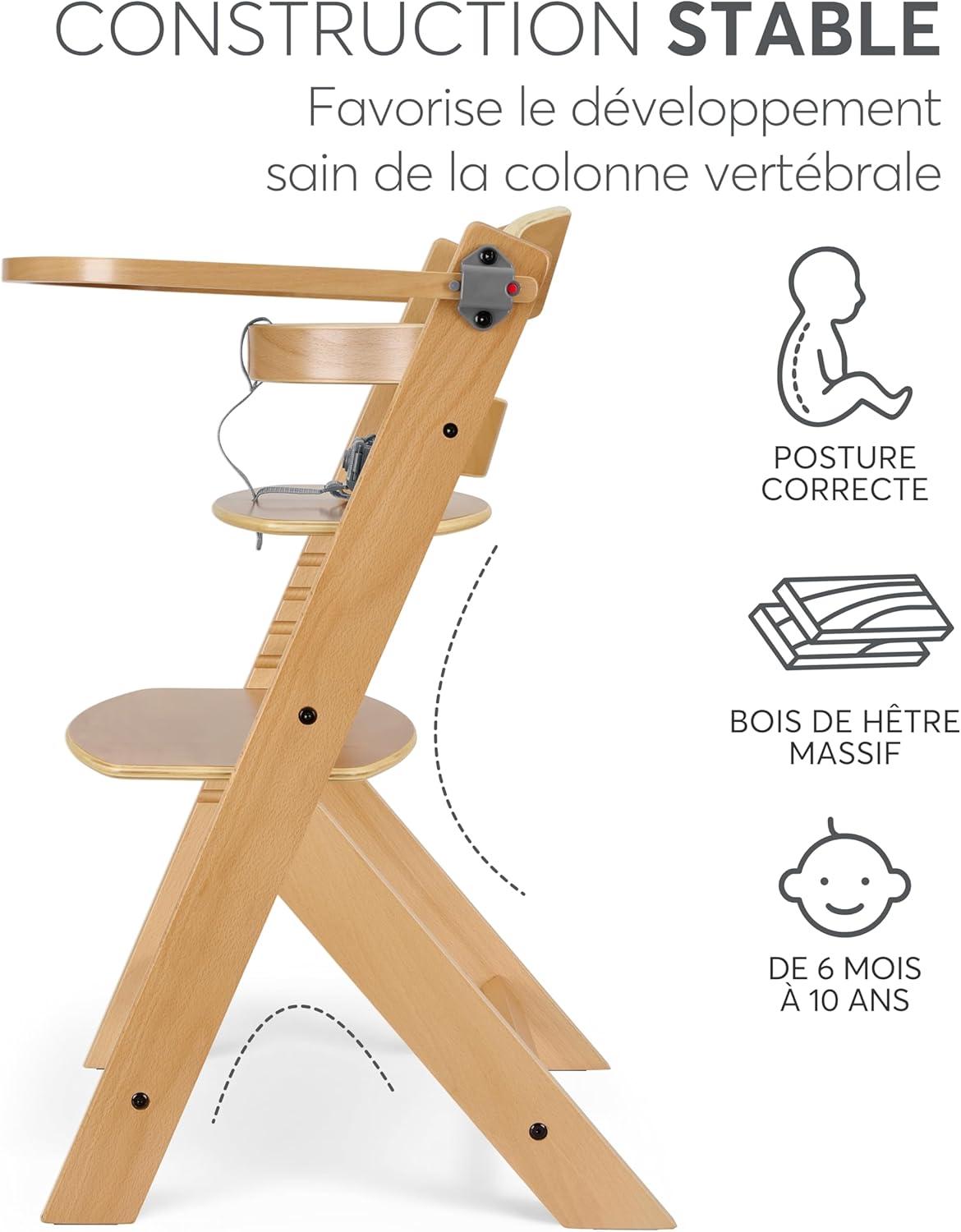 Detalle de KikkaBoo Chaise Haute Bébé Évolutive NORDY en Bois de Hêtre
