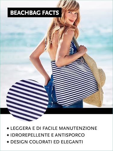 Thumbnail 3 de DonDon Borsa da spiaggia grande con cerniera 58 x 38 x 18 cm – stile marino a righe bianche e azzurro scuro