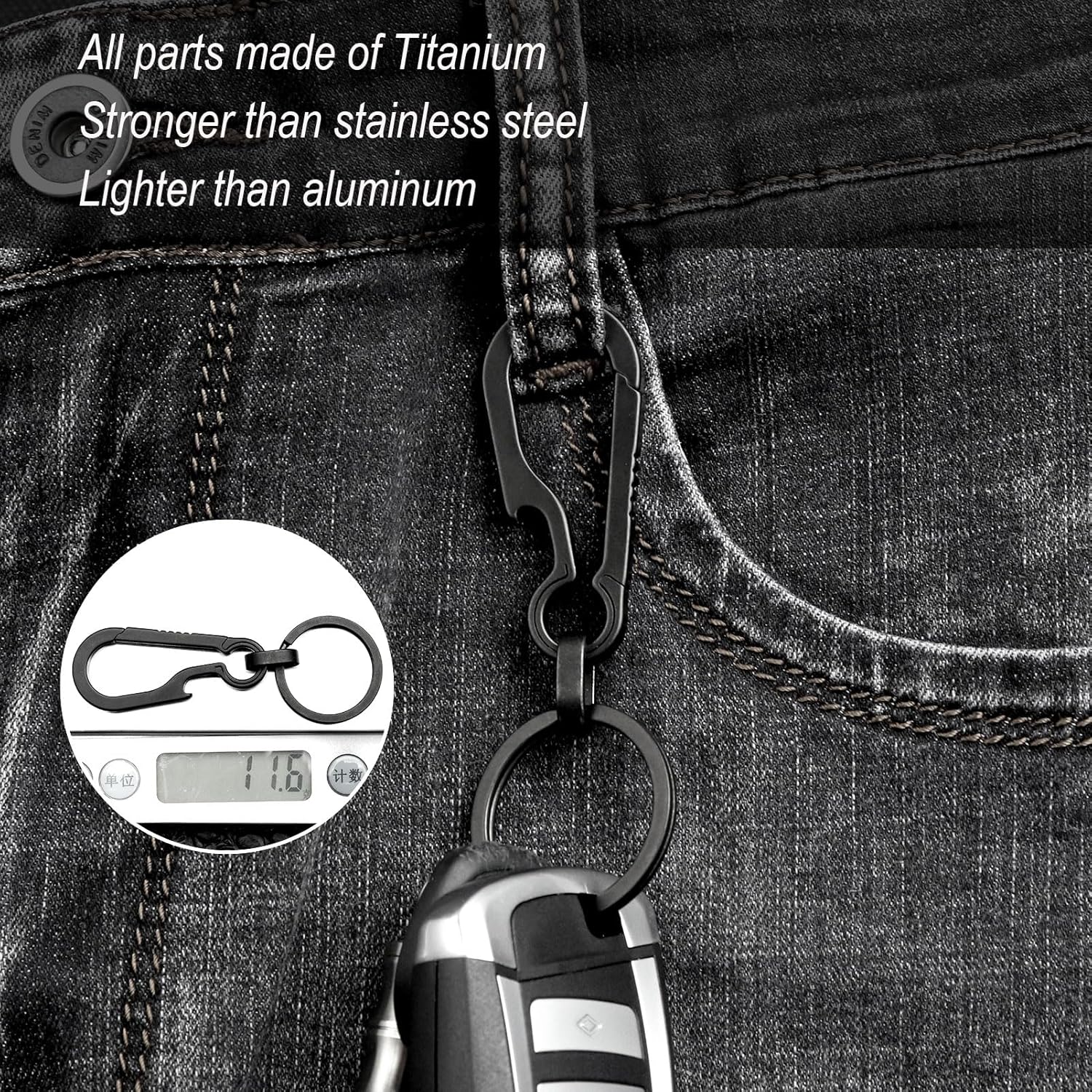 Thumbnail 5 de KCFEV Titanium Carabiner Keychain: Minimalist, Durable & Ready for Everyday Carry