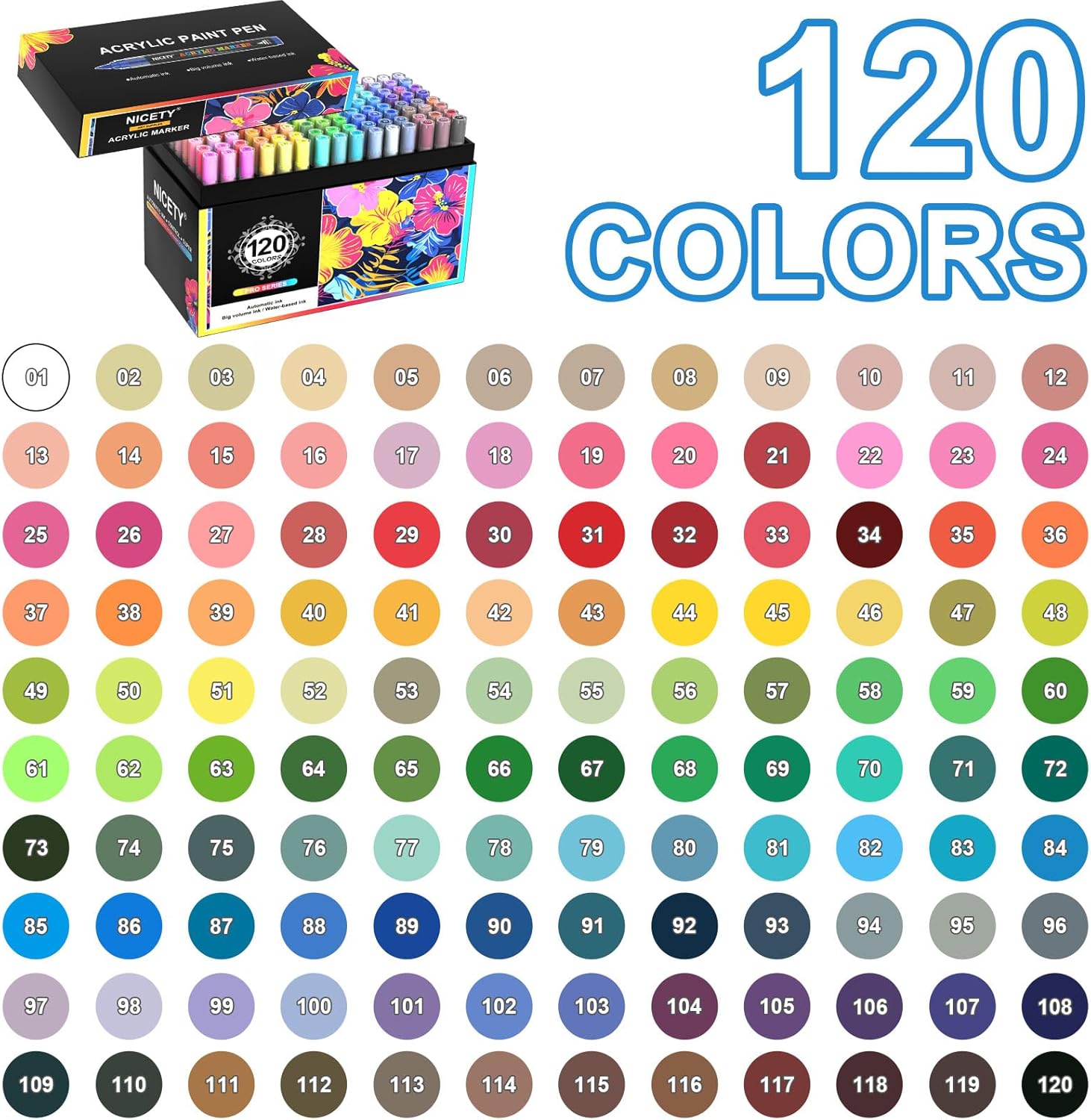 Thumbnail 3 de NICETY 120 Colours Acrylic Paint Pens (brush tip) for rock, wood and more