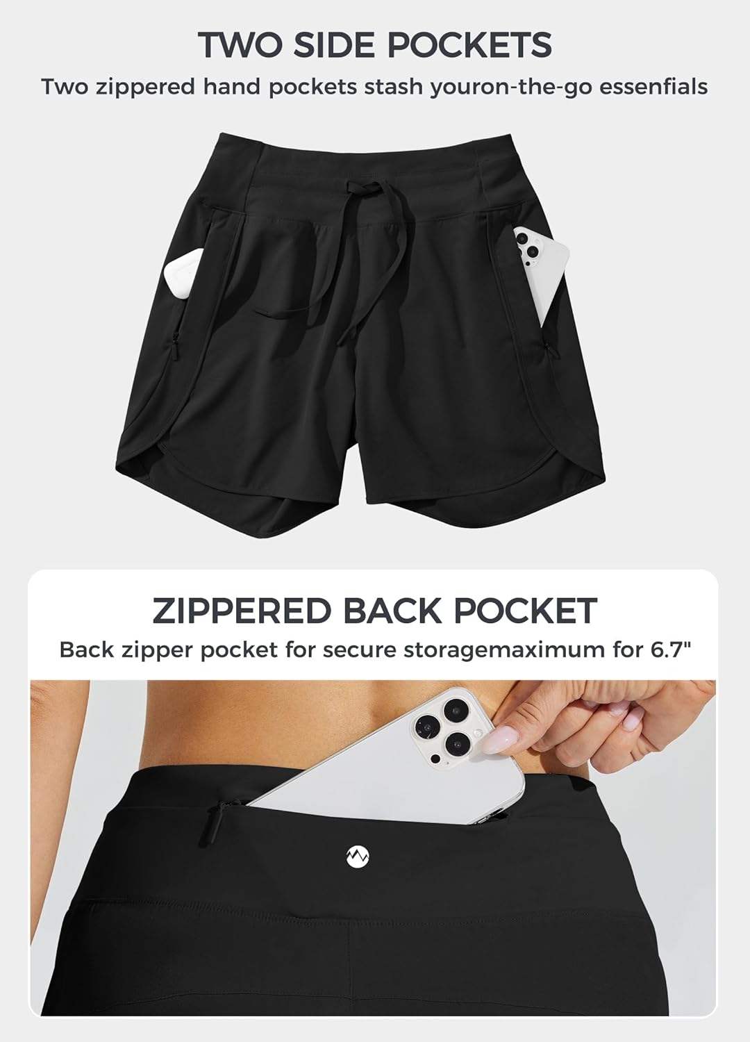 Thumbnail 5 de WILLIT Damen Shorts Sporthose Kurz High Waist – Schnelltrocknend, 7" Inseam, mit 3 Reißverschlussfächern