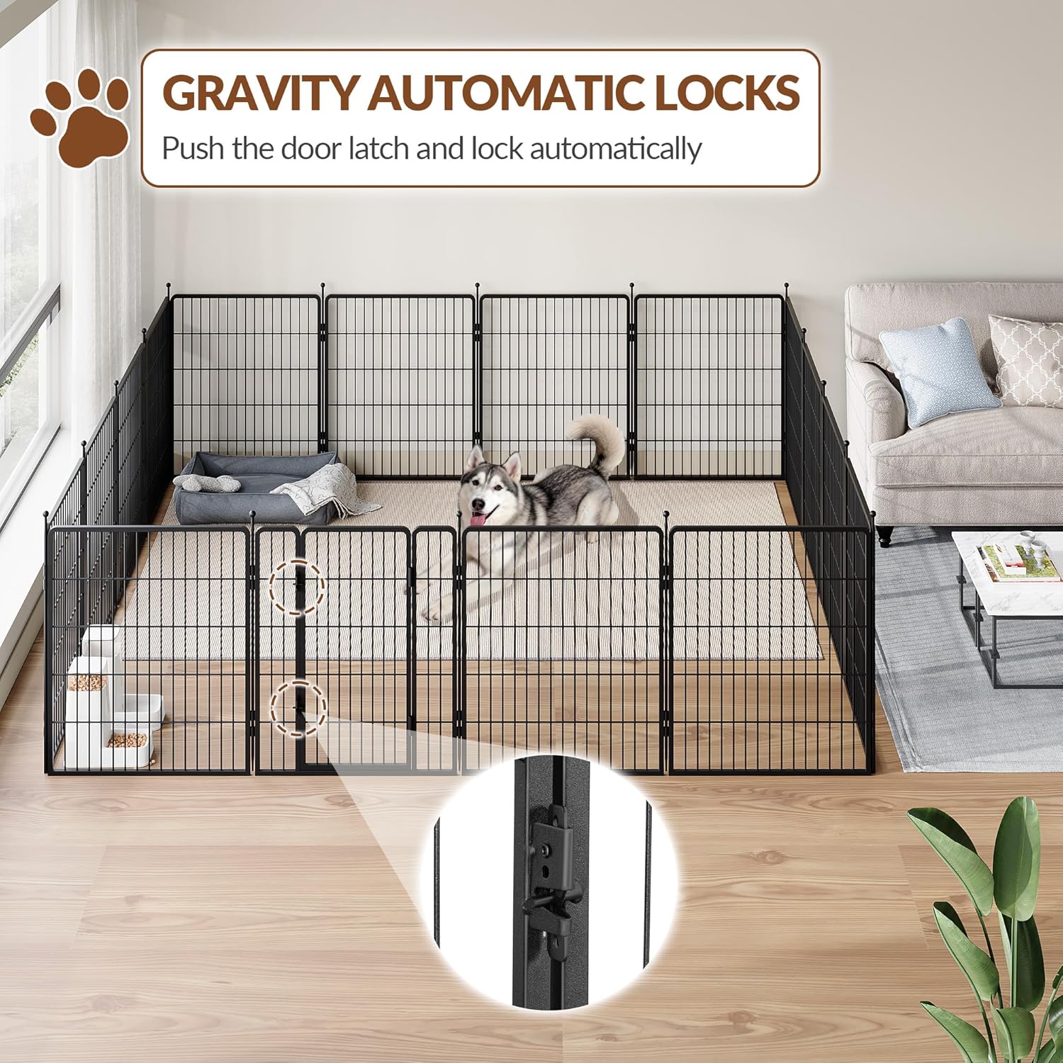 Detalle de Fobyfurny Recinto per Cani – Recinto pieghevole in metallo, 16 pannelli, altezza 80 cm, sistema a doppia chiusura