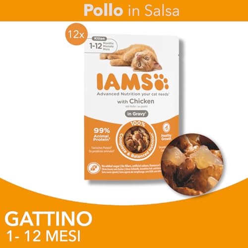 Detalle de IAMS Delights Kitten: Cibo umido pollo in salsa per gattini, 12 x 85 g