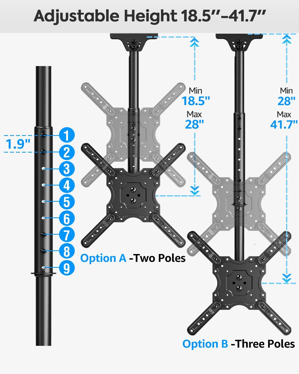 Thumbnail 3 de MOUNTUP MU0039 Ceiling TV Mount for 24''–65'' TVs with Full Motion and Height Adjustment