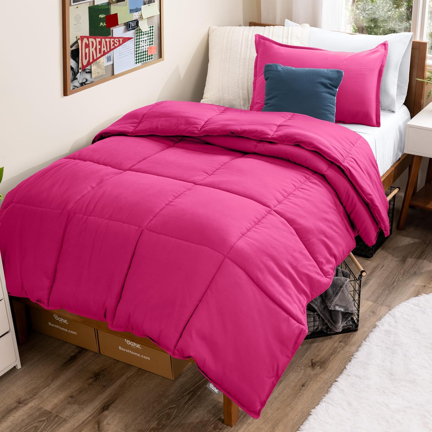 Bare Home Kids Comforter Set - Twin/Twin XL (Pink) with Ultra-Soft Down Alternative
