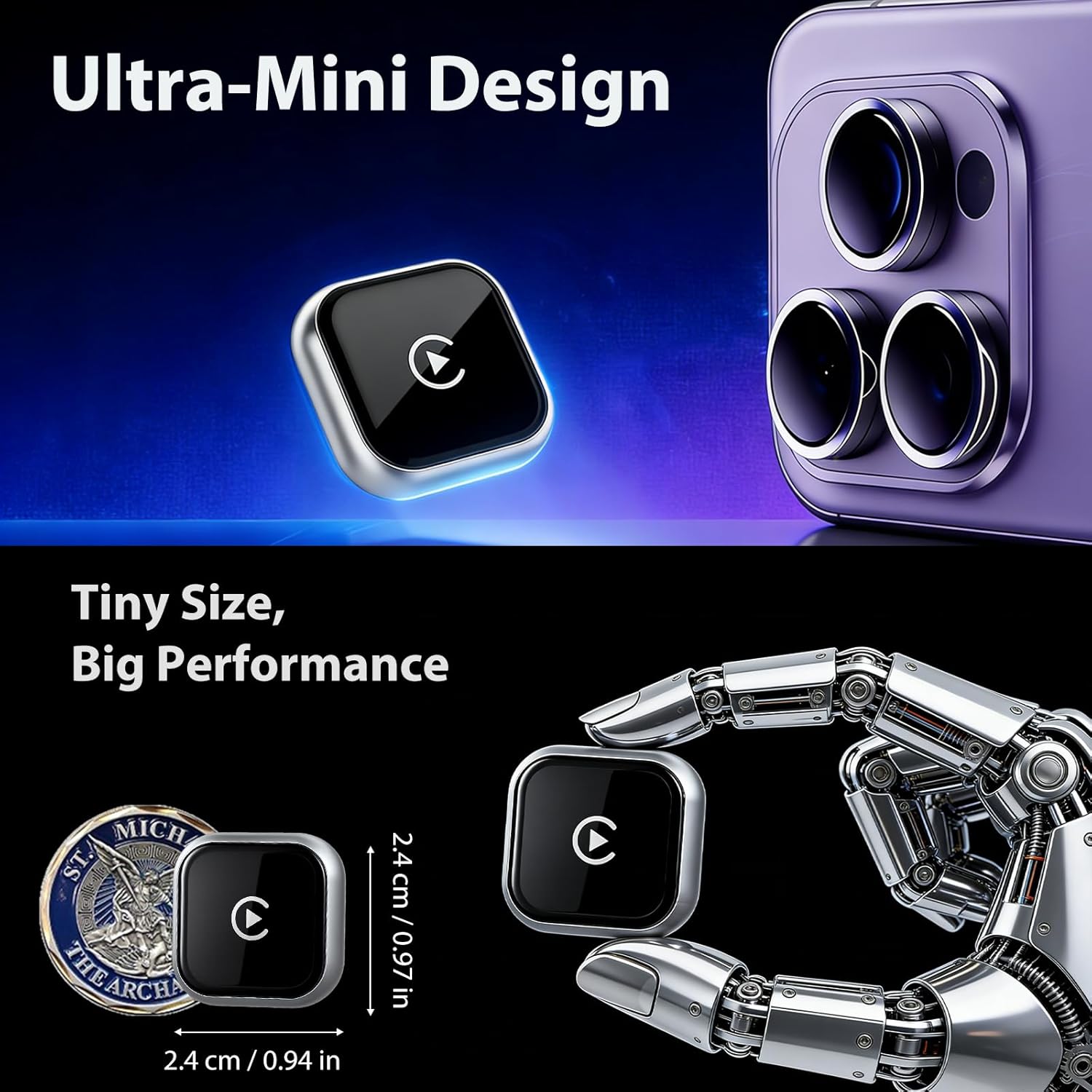 Detalle de Astraon Adattatore wireless 2 in 1 per auto CarPlay e Android (USB mini, argento) per connettività dal 2016