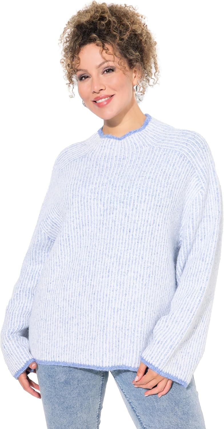 Detalle de Ulla Popken Femme Grandes Tailles Pull col montant à Rayures – Maille douce et coupe fluide