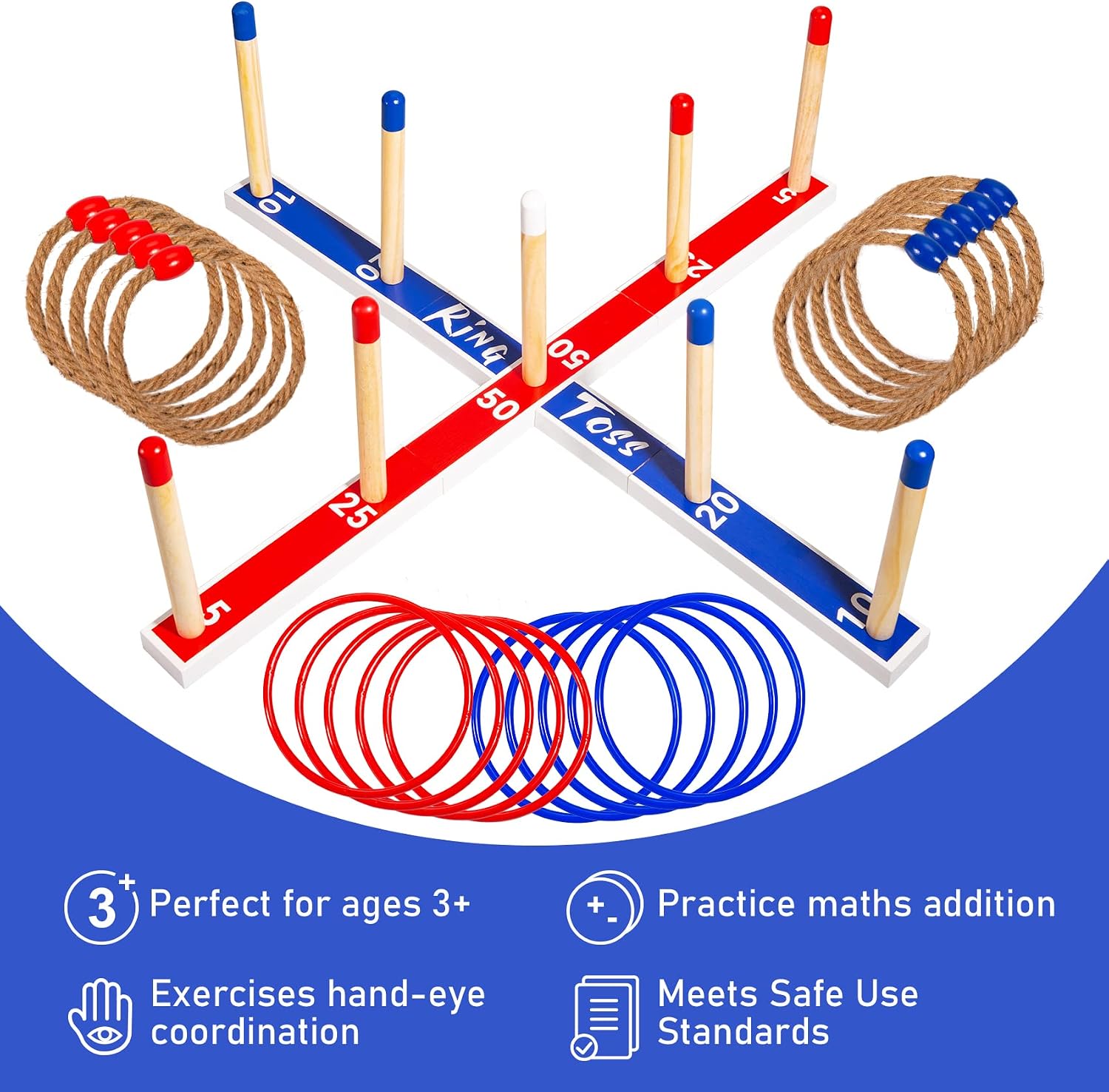 Detalle de U&C Planet Large Quoits – 10 Rope Rings, 10 Plastic Rings & Carry Bag