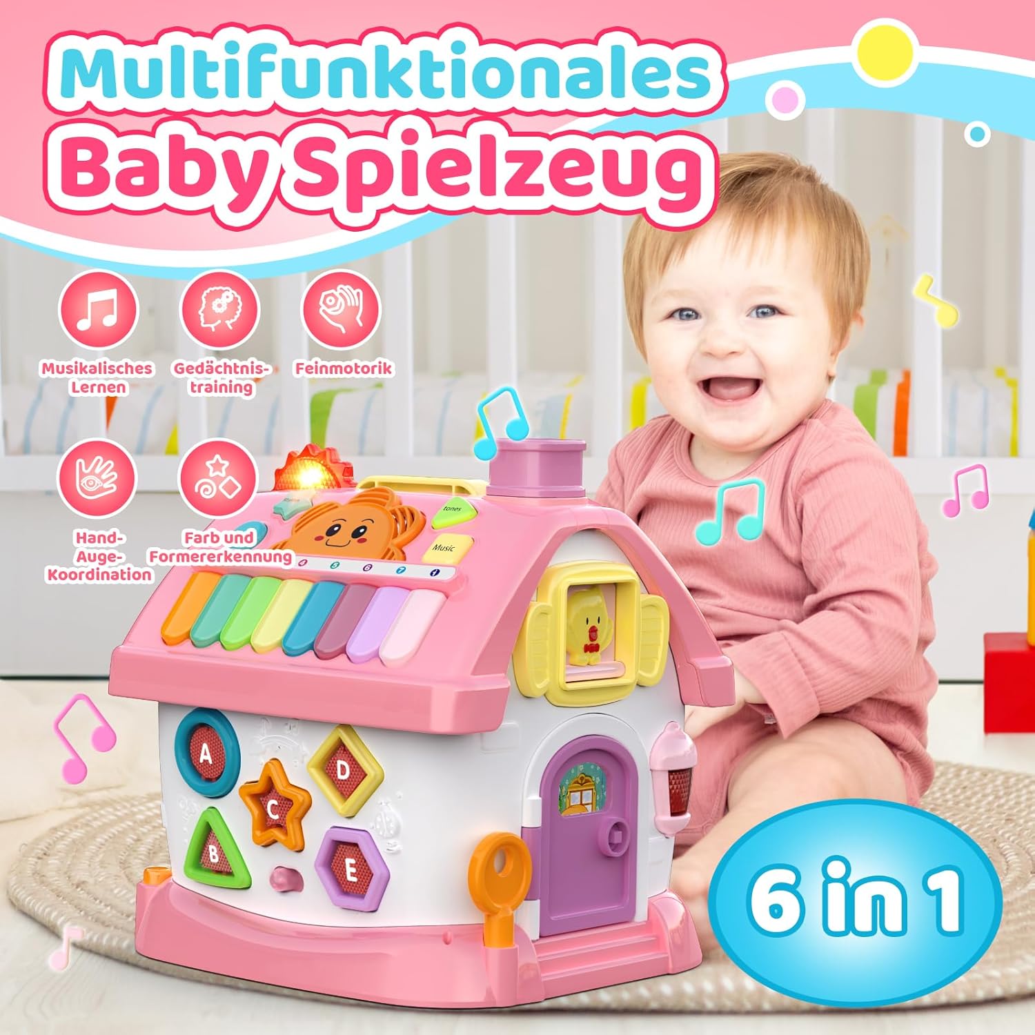 Thumbnail 1 de dashfor Montessori Spielhaus-Spielzeug für Mädchen (1–3 Jahre), 6-in-1 Multifunktionshaus in Rosa