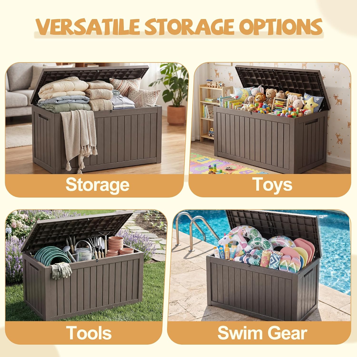 Detalle de EFU 248A Waterproof Outdoor Storage Box with Gas Struts, Gray Polypropylene