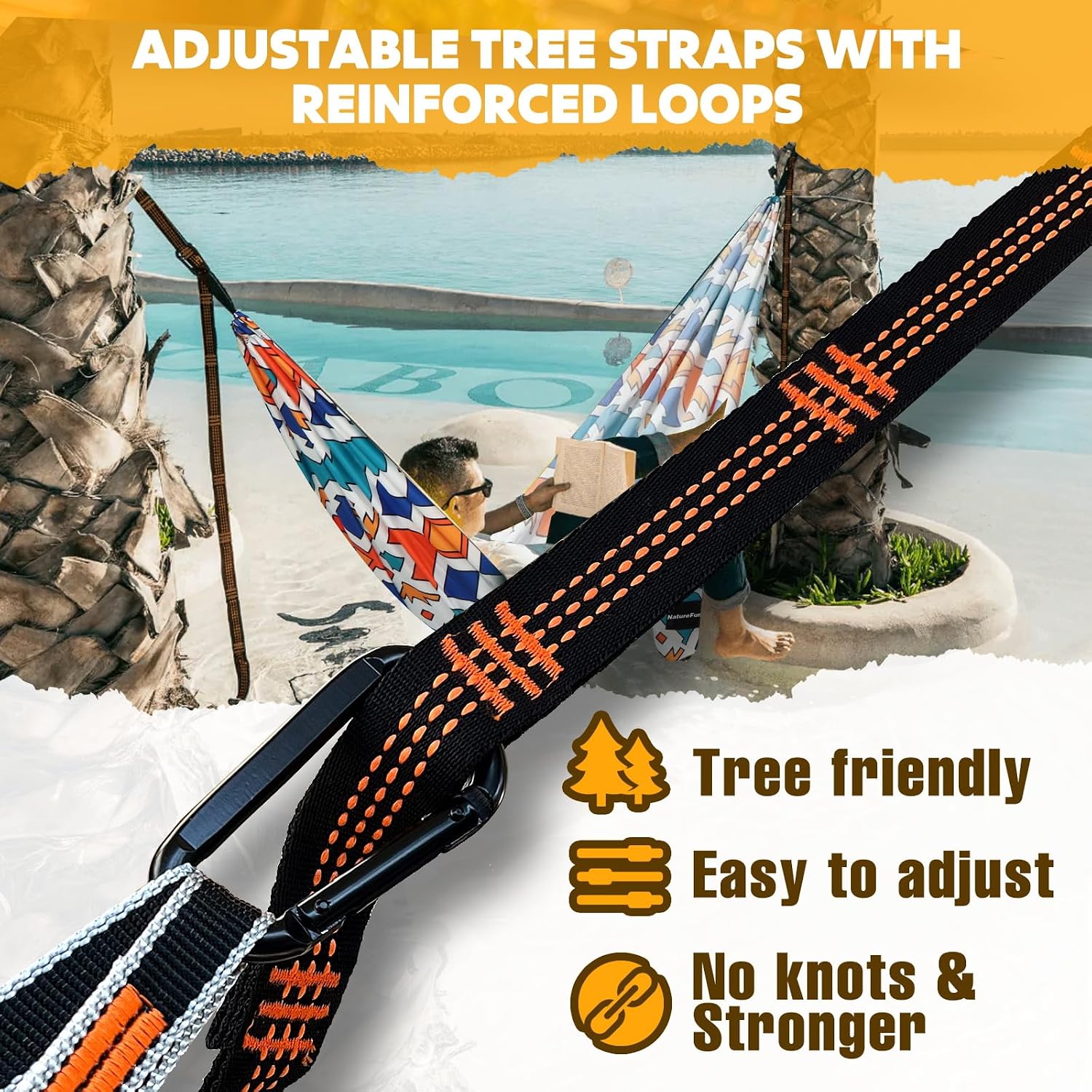 Detalle de NATUREFUN Ultraleichte Reise Camping Hängematte – 275 × 140 cm, 300+ kg Tragkraft, atmungsaktiv & schnelltrocknend