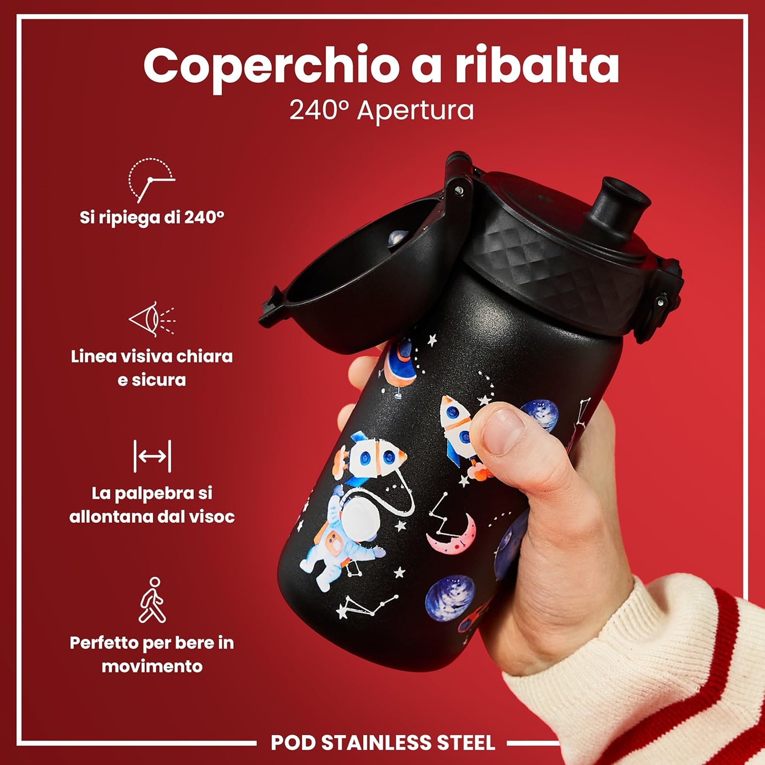Detalle de ION8 Borraccia Inox Leggero per Bambini 400ml – non isolata, a prova di perdite, lavabile in lavastoviglie