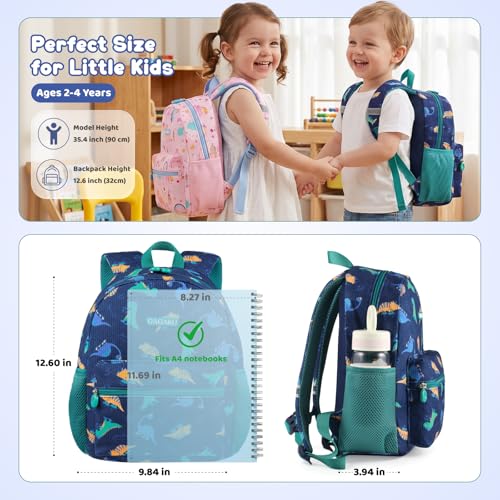 Detalle 2 de GAGAKU Mochila infantil Dino: 32 cm para 2–4 años, pana suave y seguridad reflejante
