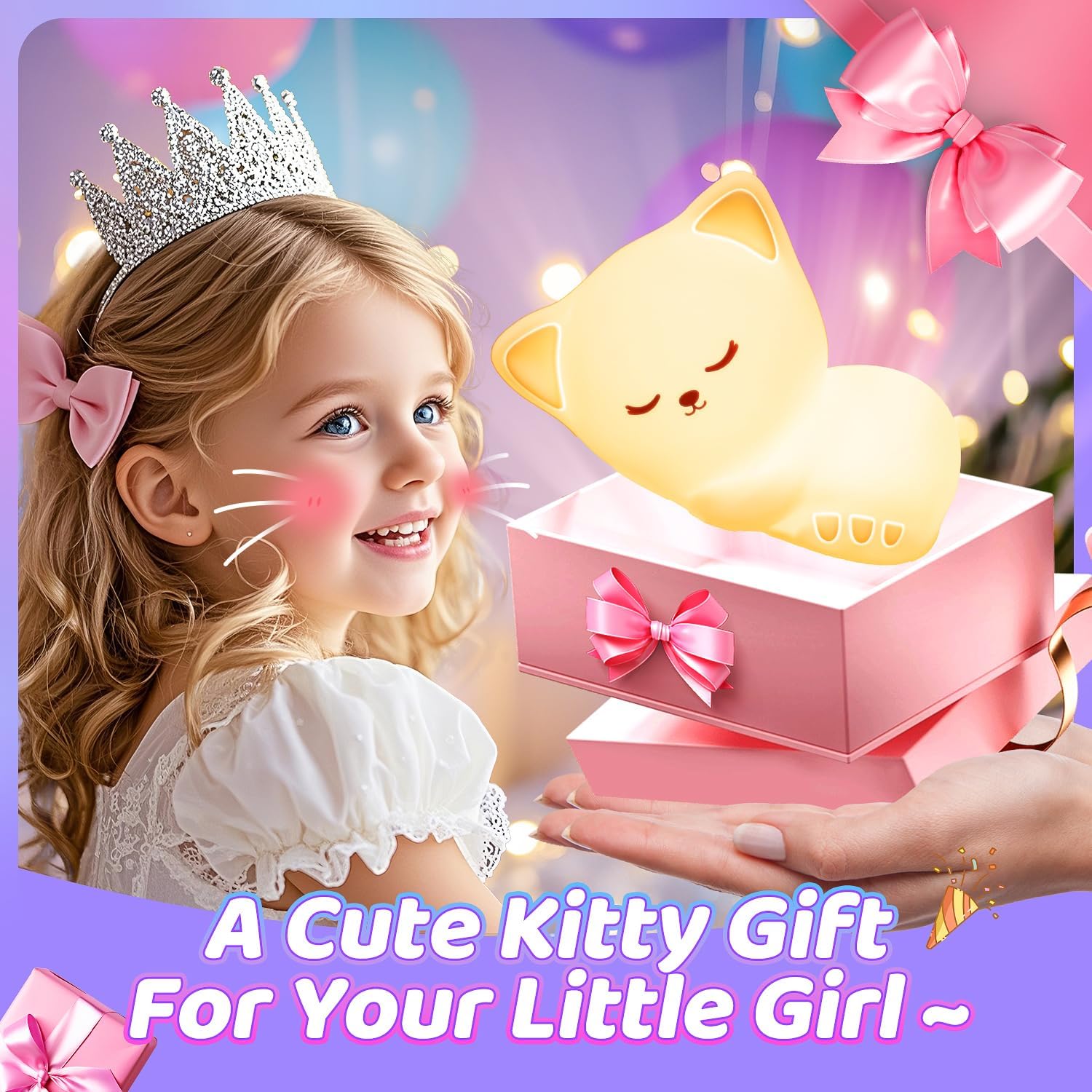 Thumbnail 1 de Nachtlicht Kinder Nachtlicht Baby mit 16 Farben, dimmbar und Fernsteuerung – USB-wiederaufladbare Katzen-Nachttischlampe