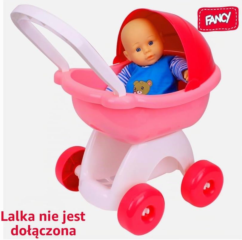 Detalle de FANCY 8256 – wózek spacerowy dla lalek do 36 cm, różowy, z budką i schowkiem