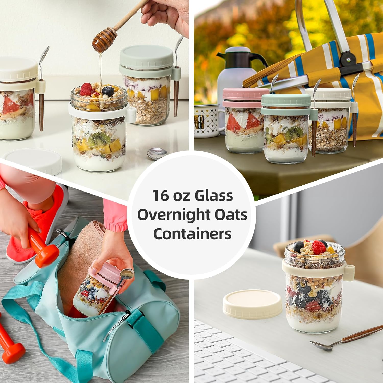 Thumbnail 6 de LANDNEOO 4-Pack Overnight Oats Containers (16 oz) with Airtight Lids, Spoons & Silicone Seal