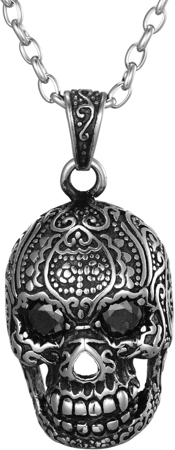 Detalle de DonDon Collana da Donna 70 cm con Ciondolo Cranio in Acciaio Inossidabile