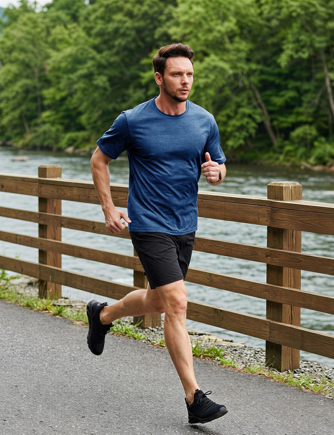 Detalle de MAGCOMSEN Men’s Running T-Shirts Short Sleeve Quick Dry Gym Training Tops (Heather Grey)