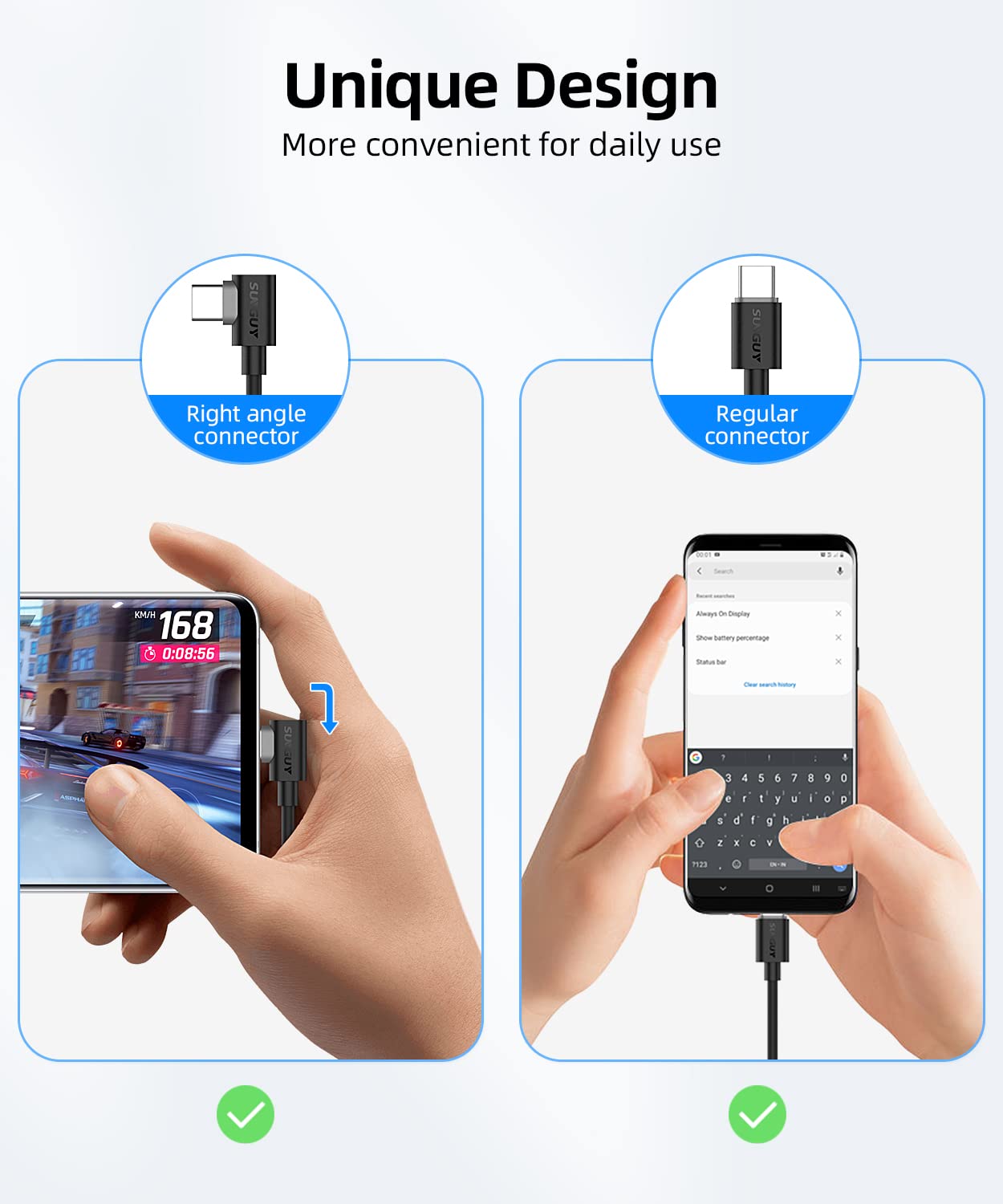 Thumbnail 4 de SUNGUY Angled USB-C to USB-C Cable (90°) – 1.5m, 2-Pack, 60W PD Fast Charge