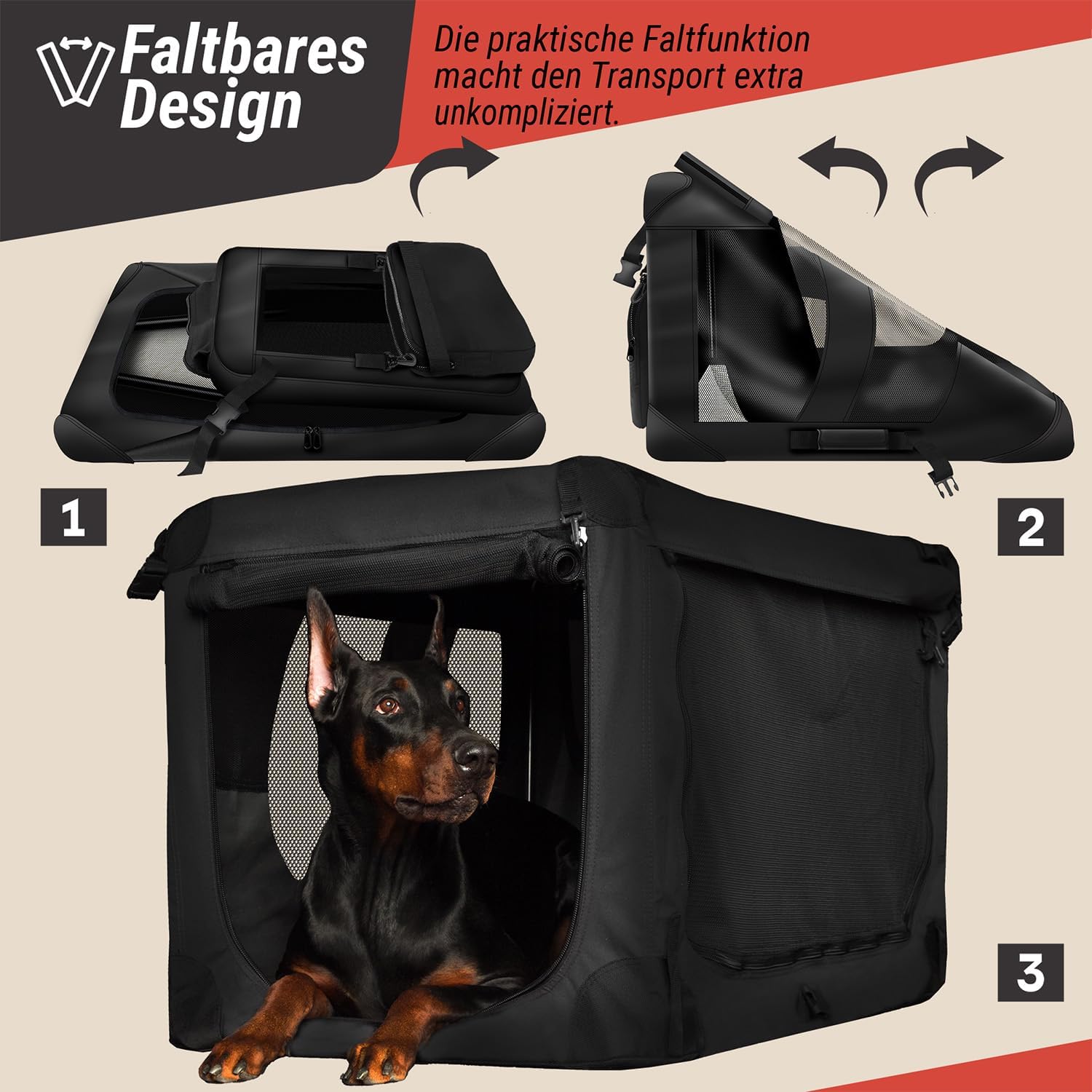 Detalle de All Pets United Hunde-Transportbox – faltbare Transporttasche für Hunde und Katzen (S, 49x34x34 cm)