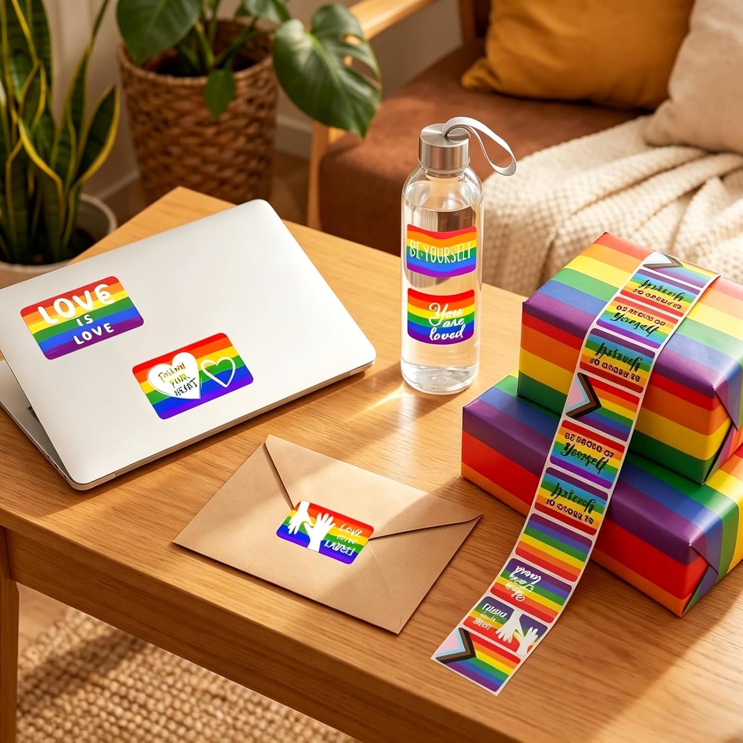 Thumbnail 2 de 1000PCS Pride Stickers Roll for LGBTQ – 8 Rainbow Designs (1.2 x 2 inches)