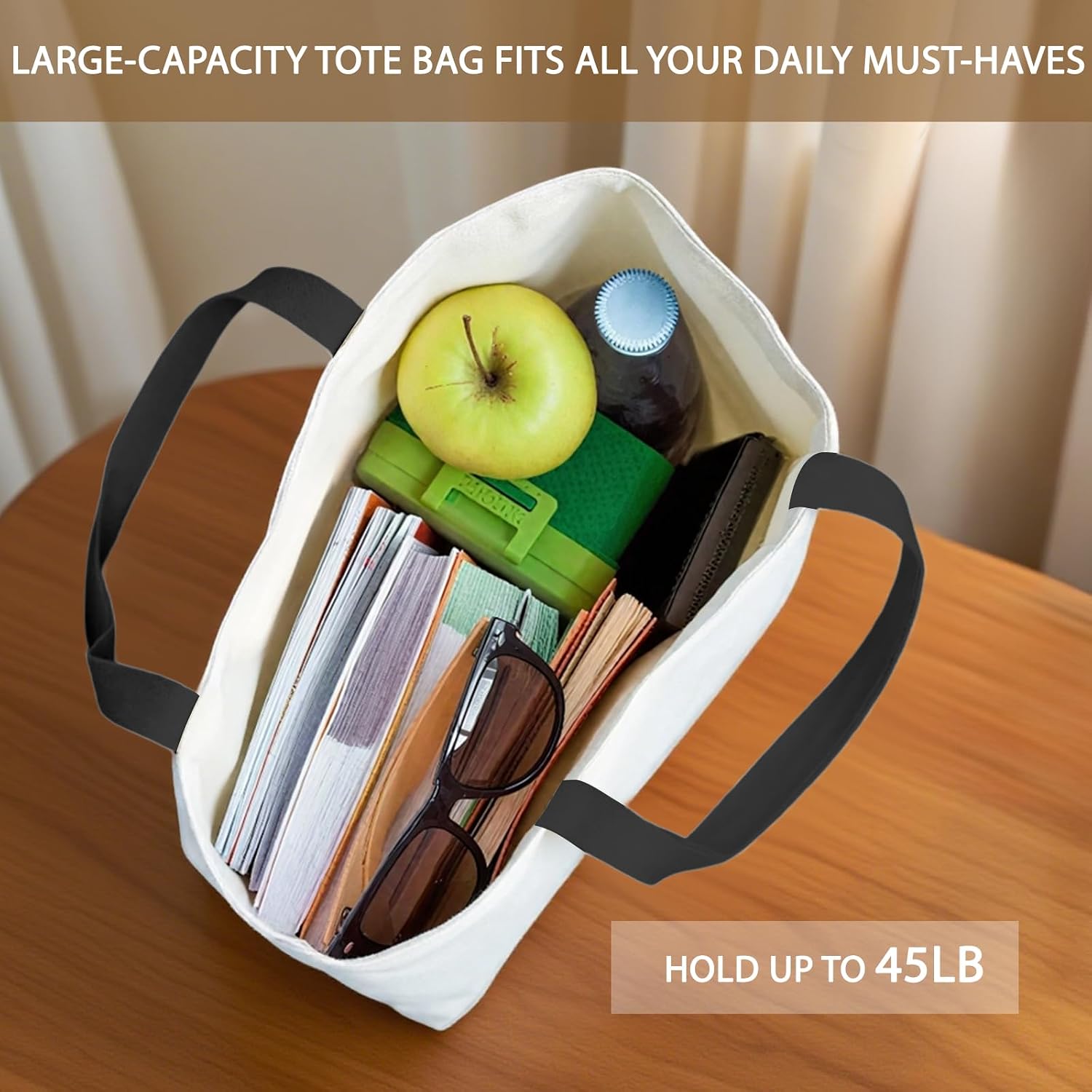 Detalle de Shaeotek Travel Canvas Tote Bag – Cucumber Jar Themed, Foldable & Spacious for Women