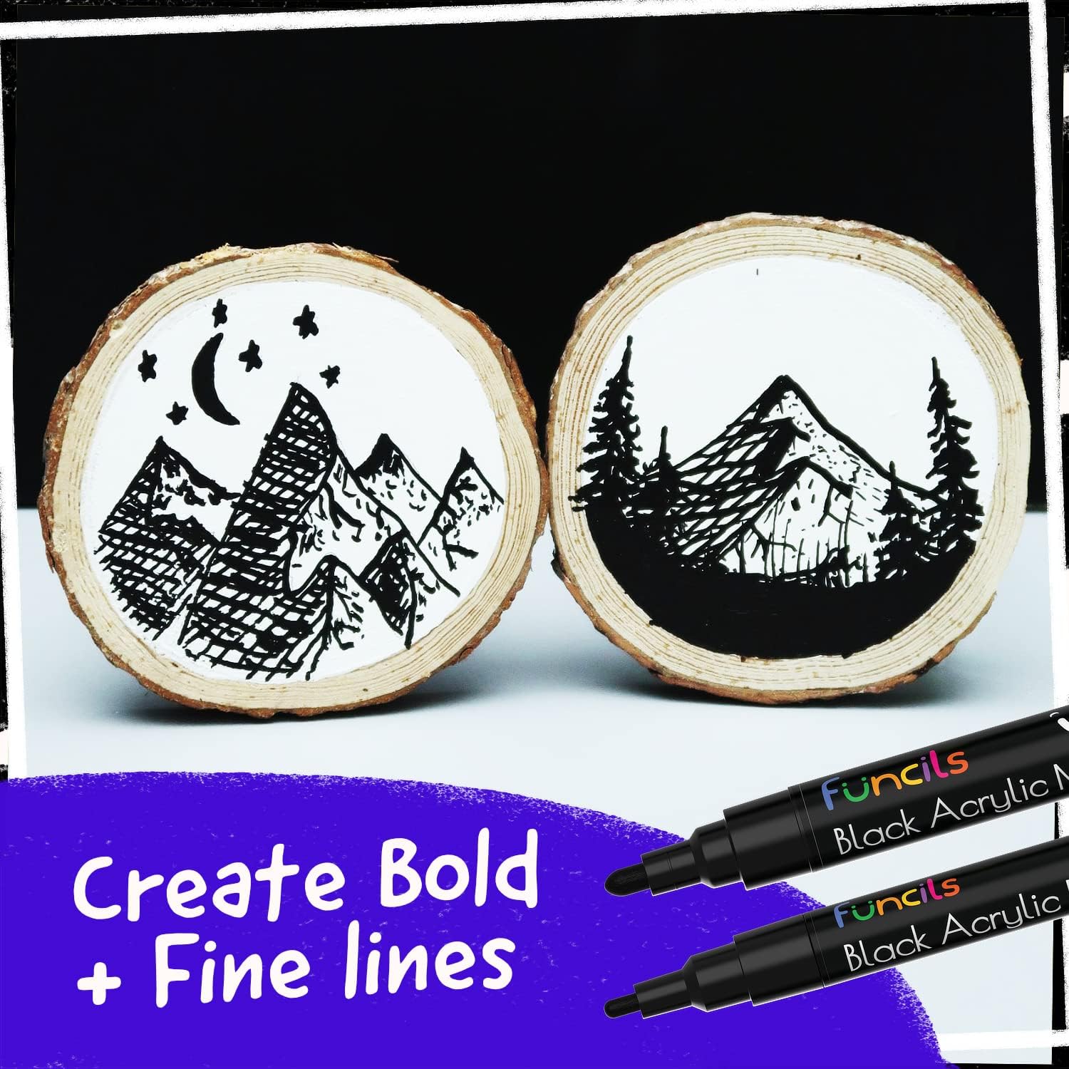 Thumbnail 5 de Funcils 5 Acrylstifte Schwarz (1/3/6/10/15 mm) für Steine, Glas, Holz & Leinwand