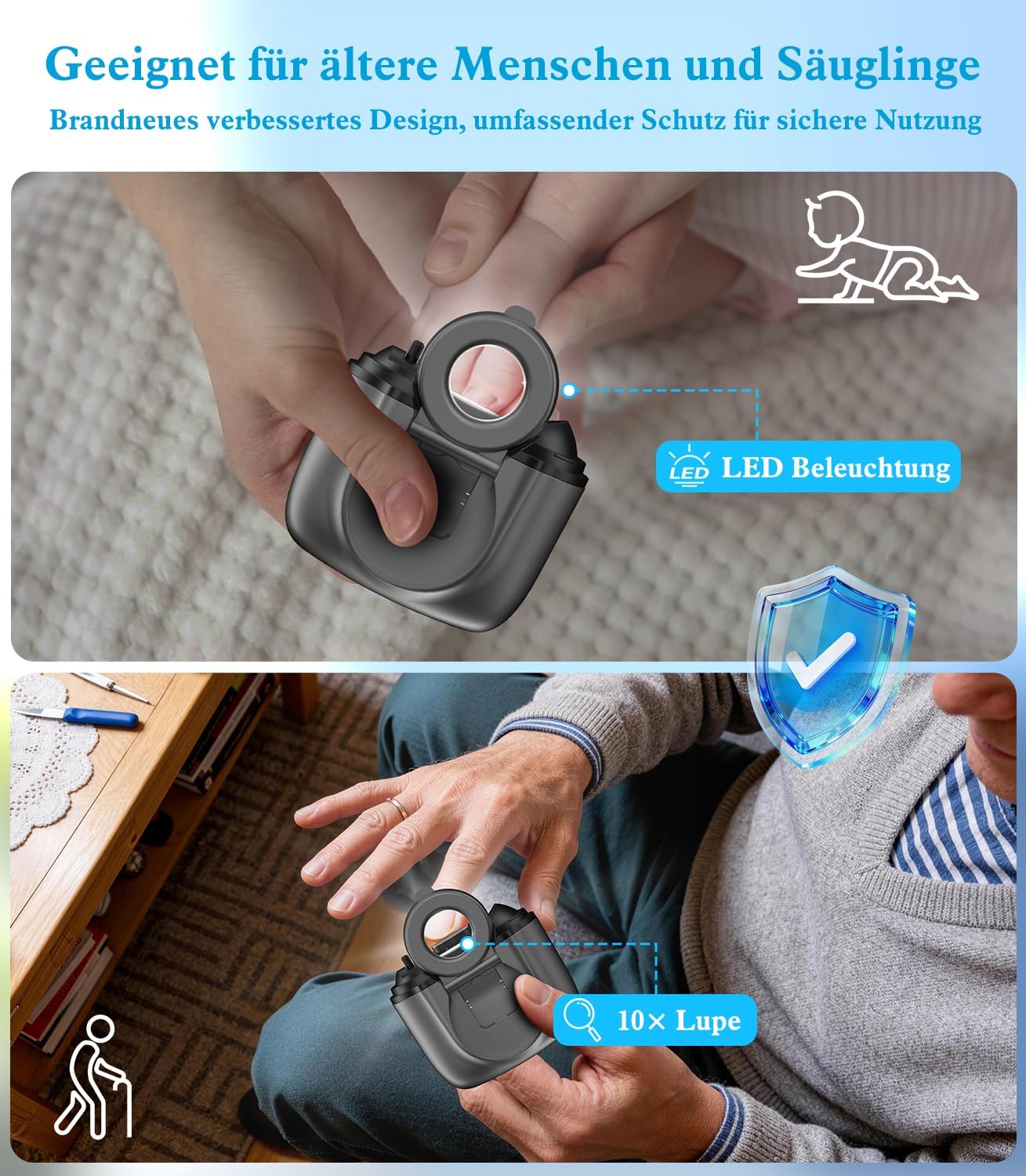 Thumbnail 1 de 2026 Upgrade Elektrischer Nagelknipser: Doppelklingen-System, Lupe und 0,01 s Sicherheitsstopp